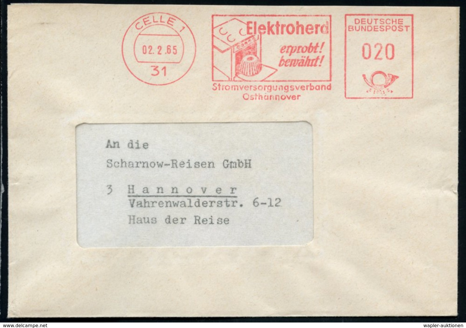 1965 31 CELLE 1, Absender-Freistempel: Elektroherd Erprobt! Bewährt!, Stromversorgungsverband Osthannover = E-Herd Mit K - Other & Unclassified