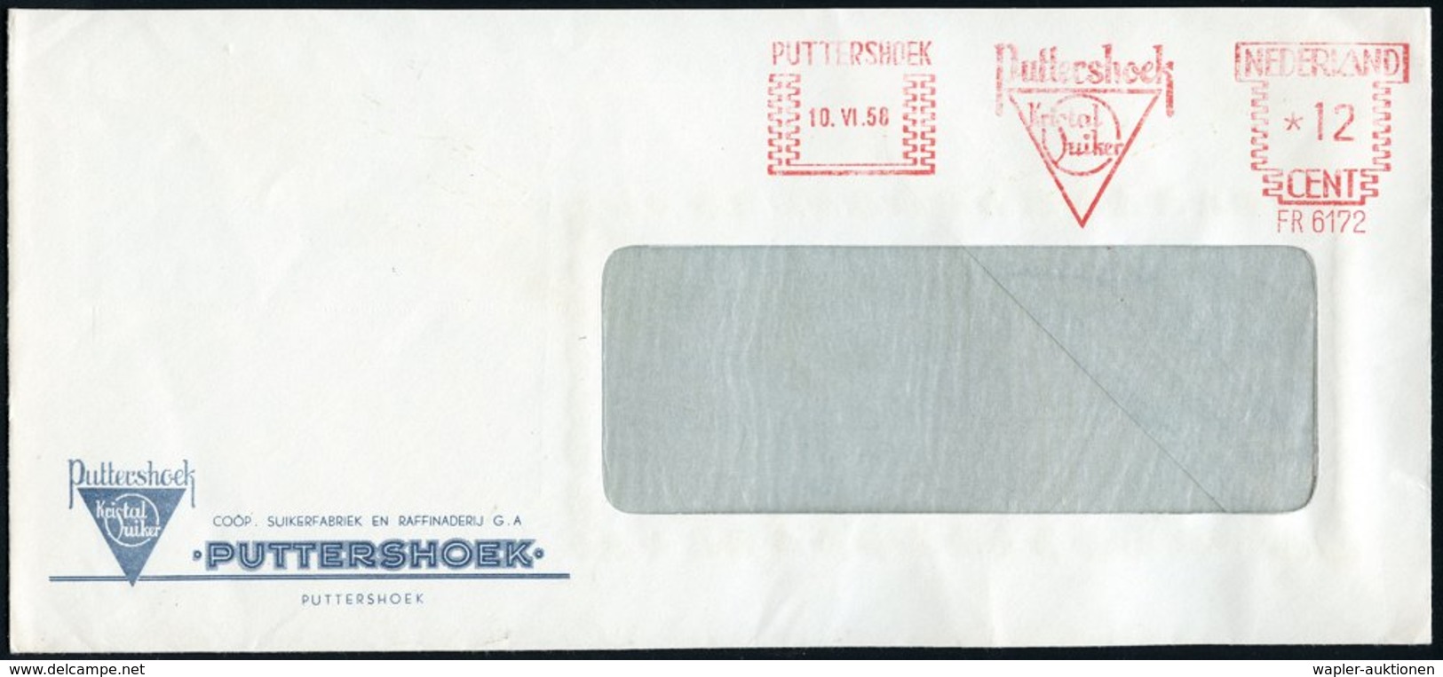 1958 NIEDERLANDE, Absender-Freistempel: PUTTERSHOEK Kristal Suiker (Firmenlogo) Motivgleicher Auf Firmen-Brief - Zucker  - Other & Unclassified