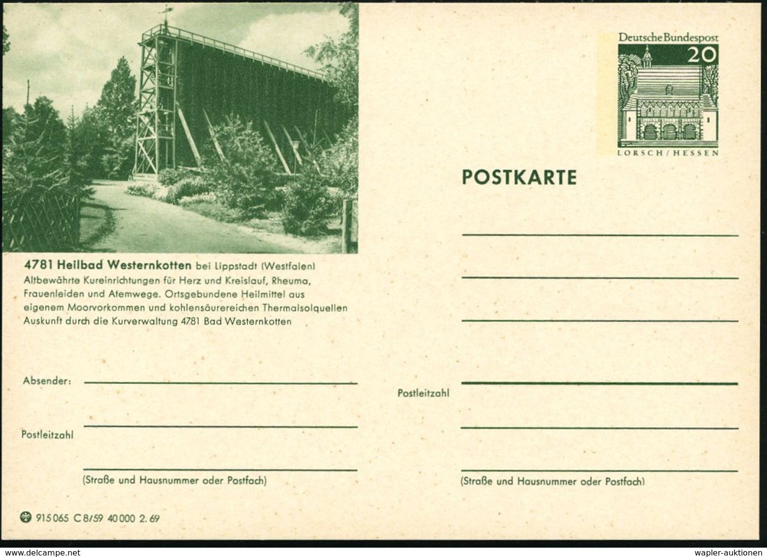 1966 Westerkotten, 20 Pf. Bild-Ganzsache Lorsch: Gradierwerk Im Kurpark.. , Ungebr. (Mi.P 89) - Salz / Salt / Sel / Sale - Other & Unclassified