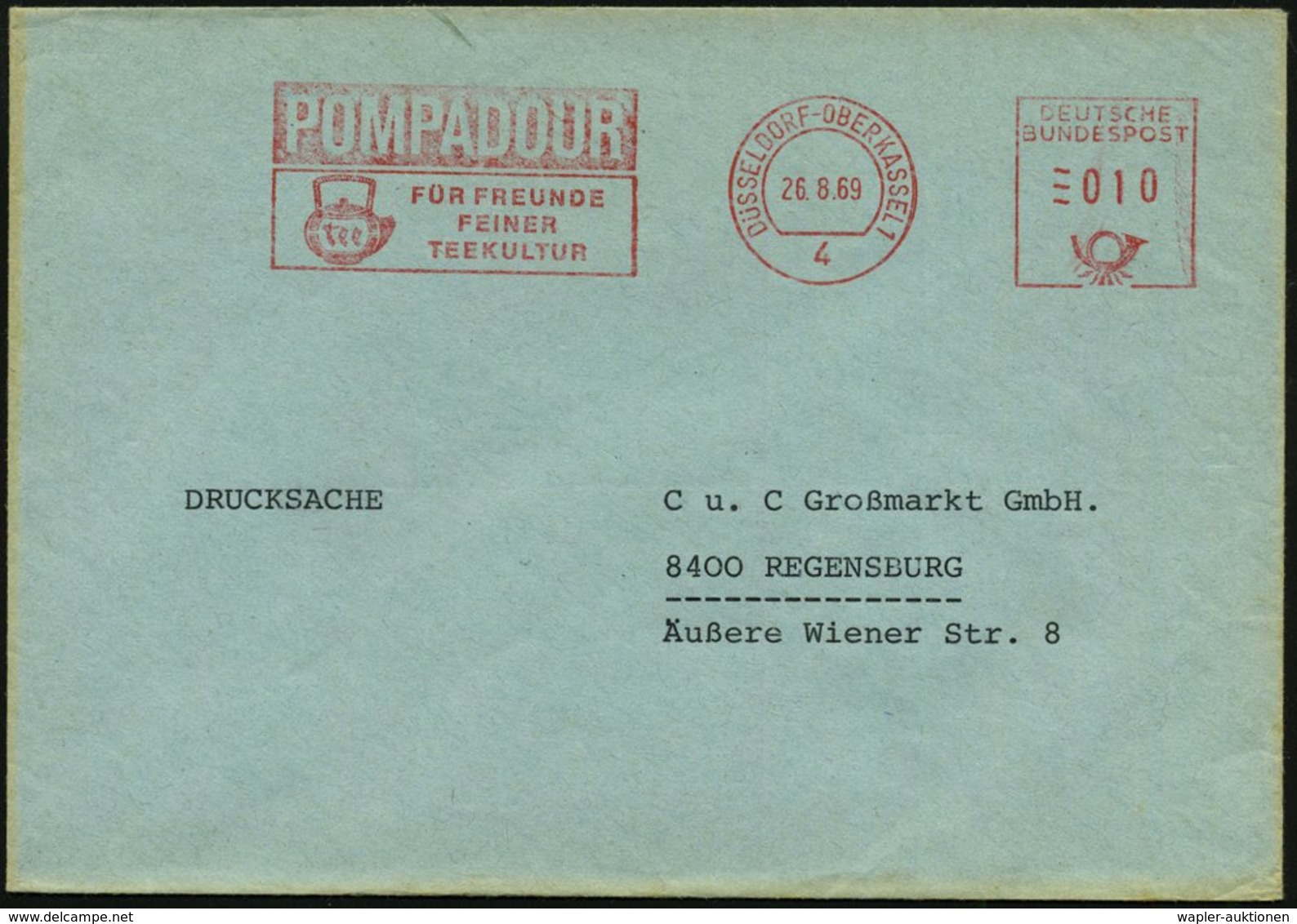 1969 (26.8.) 4 DÜSSELDORF-OBERKASSEL 1, Absender-Freistempel: POMPADOUR Tee.. = Porzellan-Teekanne, Firmenbrief - Tee /  - Other & Unclassified