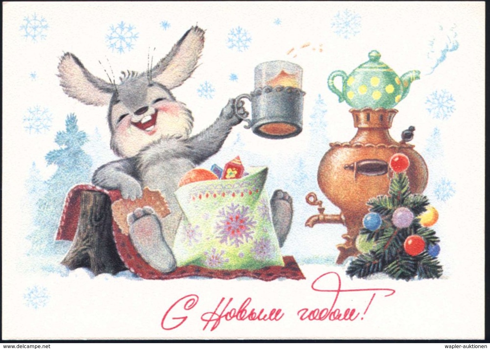 1984 UdSSR, 4 Kop. Bildganzsache: Hase Mit Samowar U. Teeglas, Keks, Weihnachtsbaum  (Frohe Festtage!) Ungebr. - Tee / T - Other & Unclassified