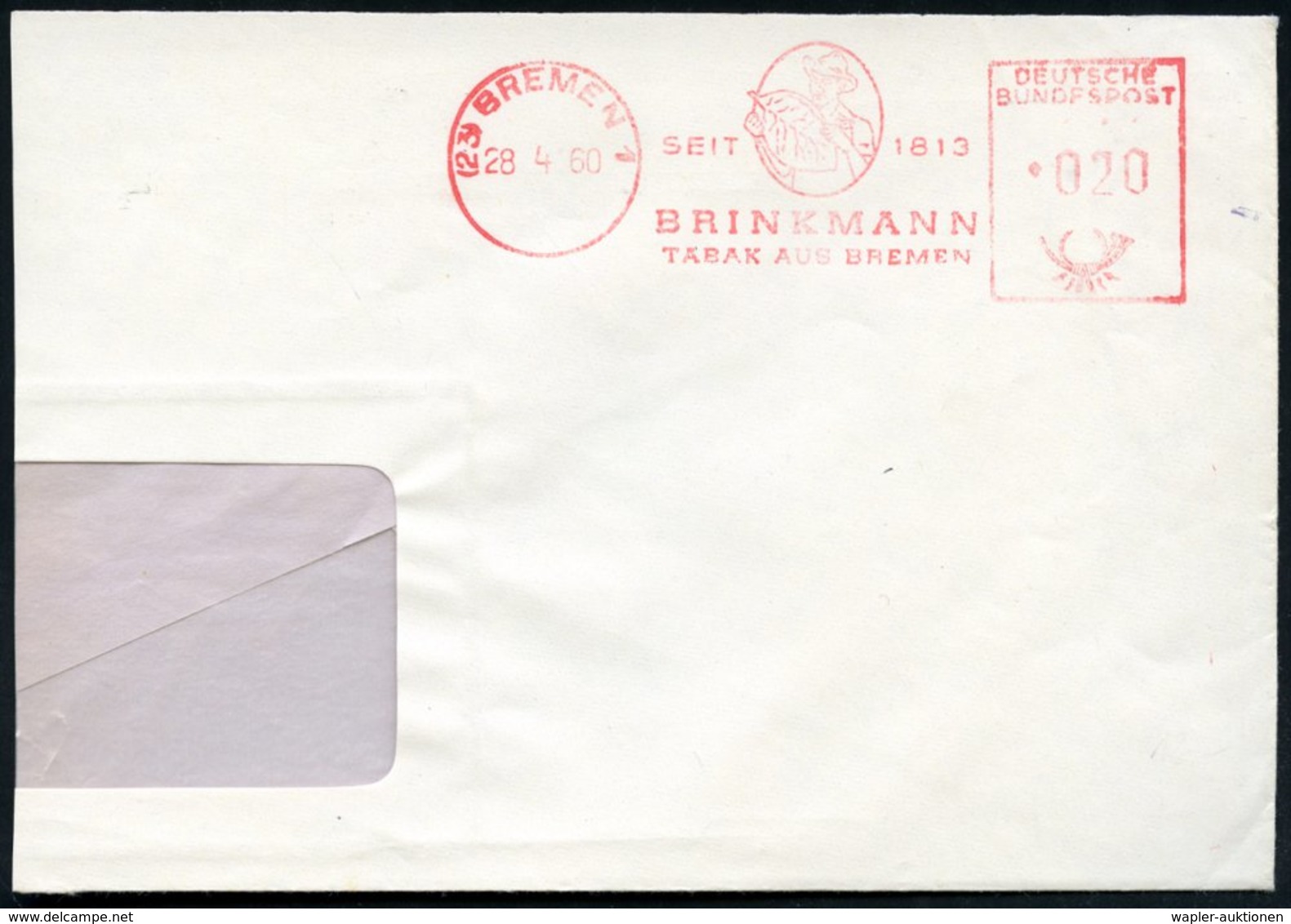 1954/60 (23) BREMEN 1, 2 Verschiedene Absender-Freistempel: BRINKMANN TABAK (1x Firmenlogo, 1x Tabak-Farmer Mit Tabakbla - Other & Unclassified