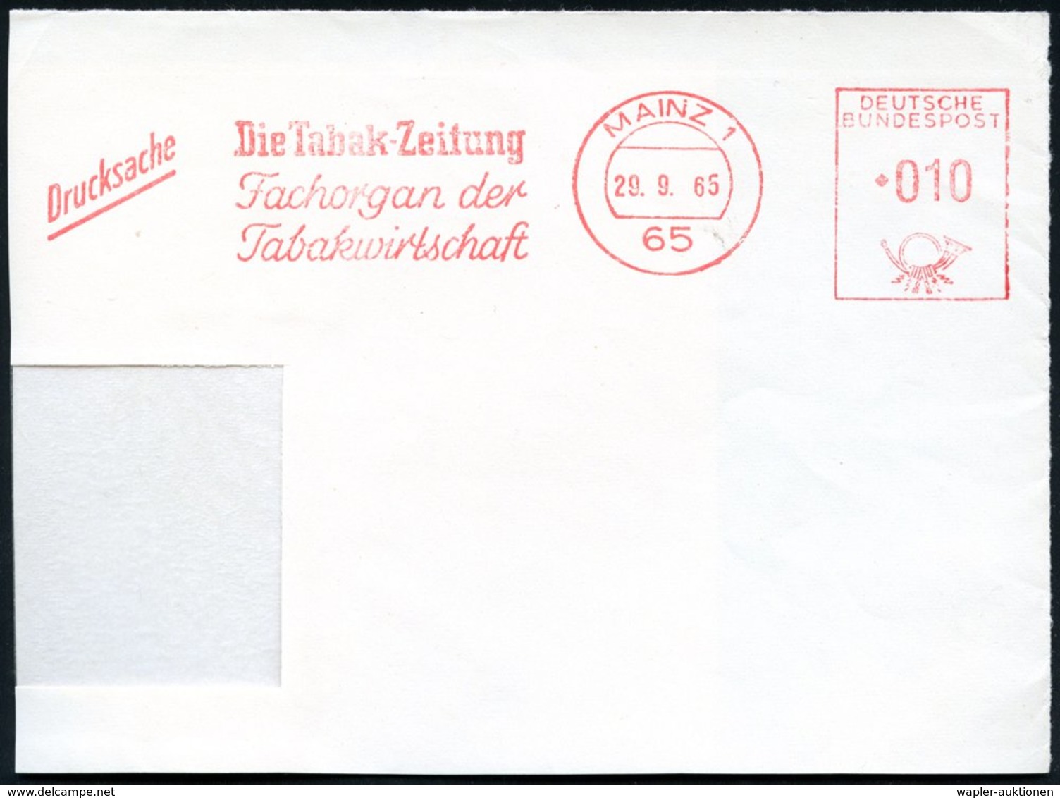 1961/65 MAINZ 1 Bzw. 65 MAINZ 1, 2 Verschiedene Absender-Freistempel: Die Tabak-Zeitung.. , Teilbrief Und Teil-Vordersei - Other & Unclassified