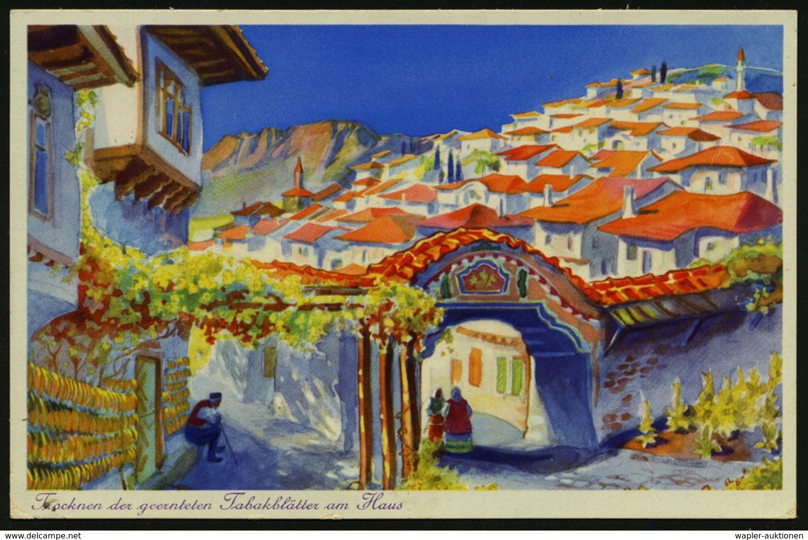 1937 (Okt.) BULGARIEN, Deutsche Color-Reklame-Ak.: Tabakdorf Distrikt Dupnitza + 3-Zeiler: RAUCHT BULGARISCHE TABAKE, (g - Other & Unclassified