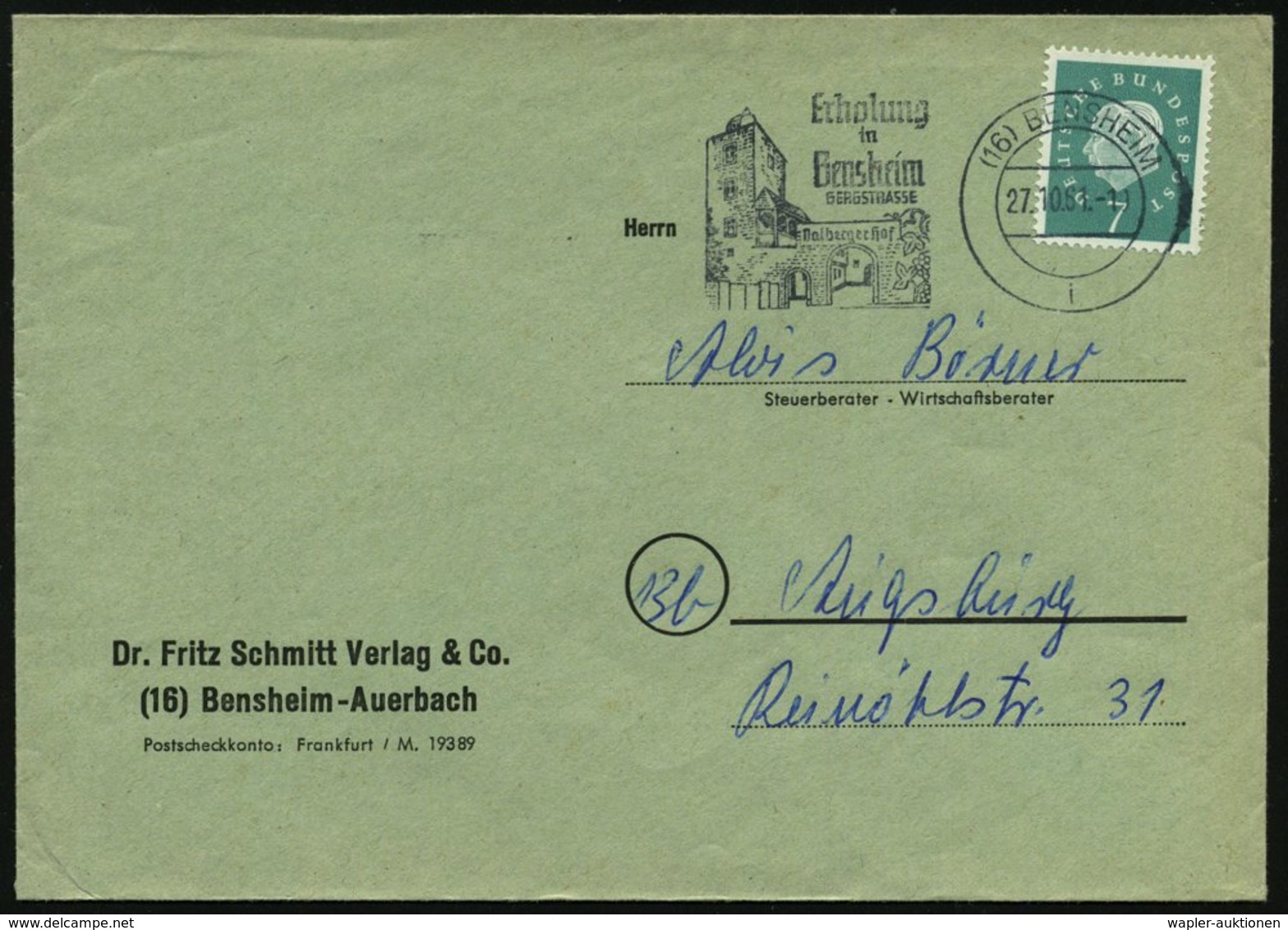 1961 (16) BENSHEIM, Maschinen-Werbestempel: Dahlburger Hof Mit Weinranke, Firmenbrief (Bo.7 A) - Wein / Vine / Vin / Vin - Other & Unclassified