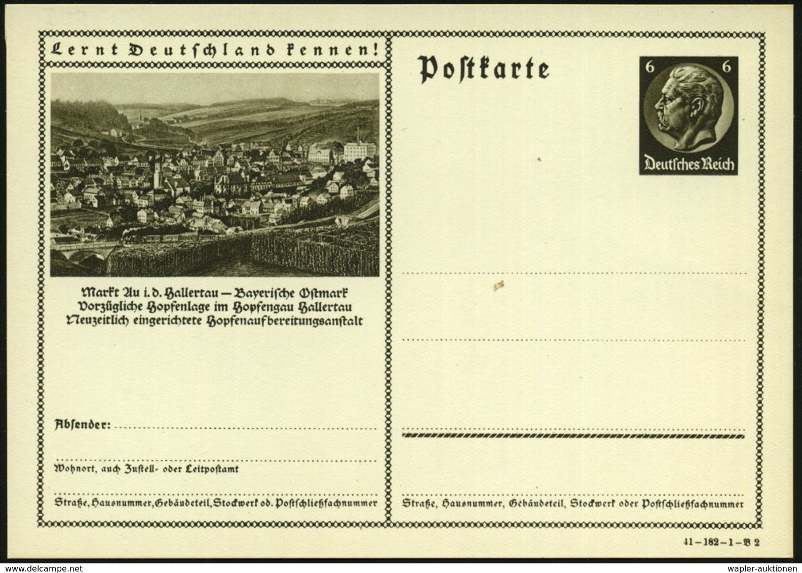 1941 Au I.d. Hallertau, 6 Pf. Bildganzsache Hindenburg: ..Hopfengau Hallertau.. Hopfenaufbereitungsanstalt (Ortsbild Mit - Other & Unclassified