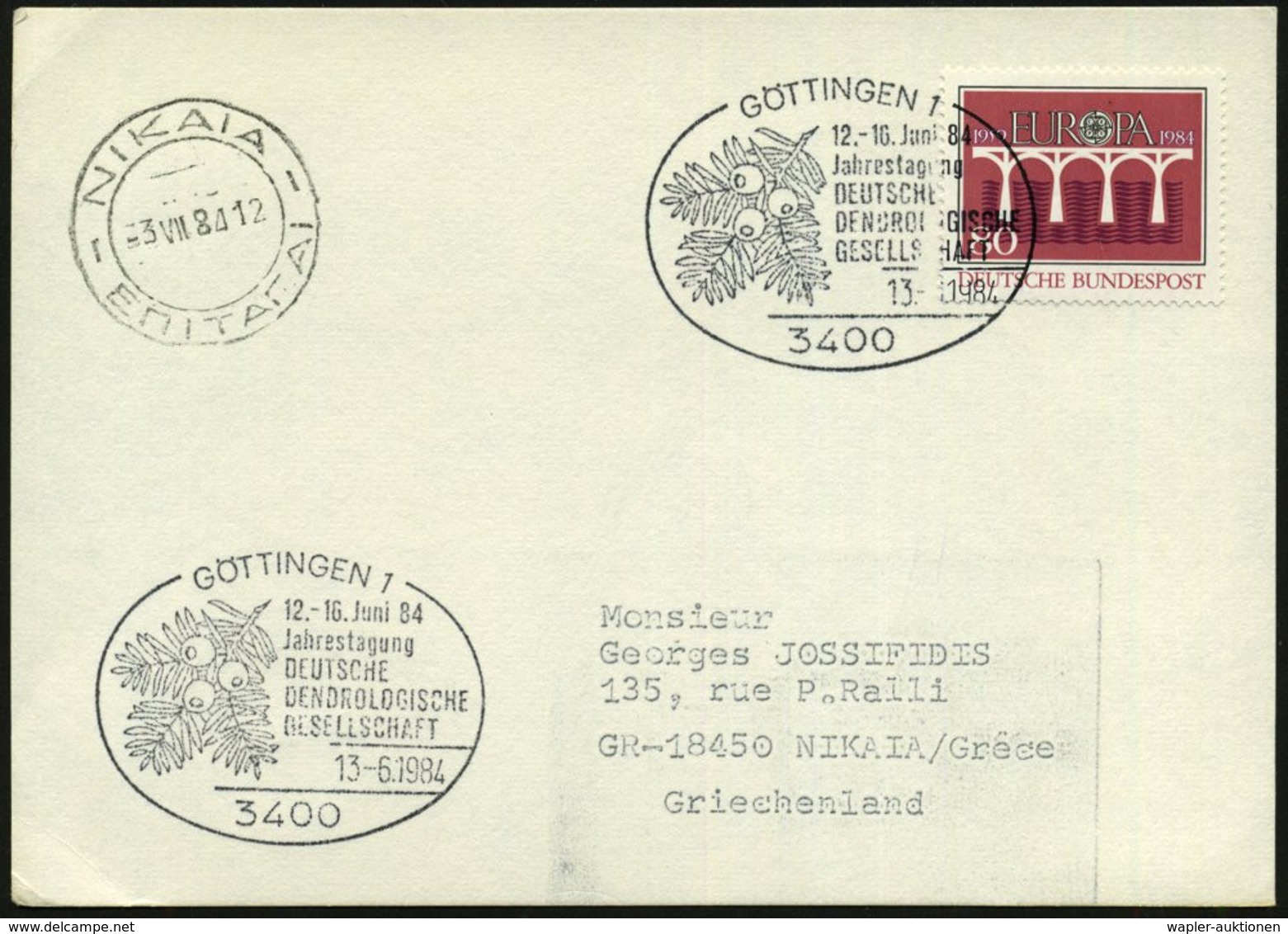 1984 (13.6.) 3400 GÖTTINGEN 1, Sonderstempel: Jahrestagung DEUTSCHE DENDROLOGISCHE GESELLSCHAFT (Zweig Mit Früchten Der  - Other & Unclassified