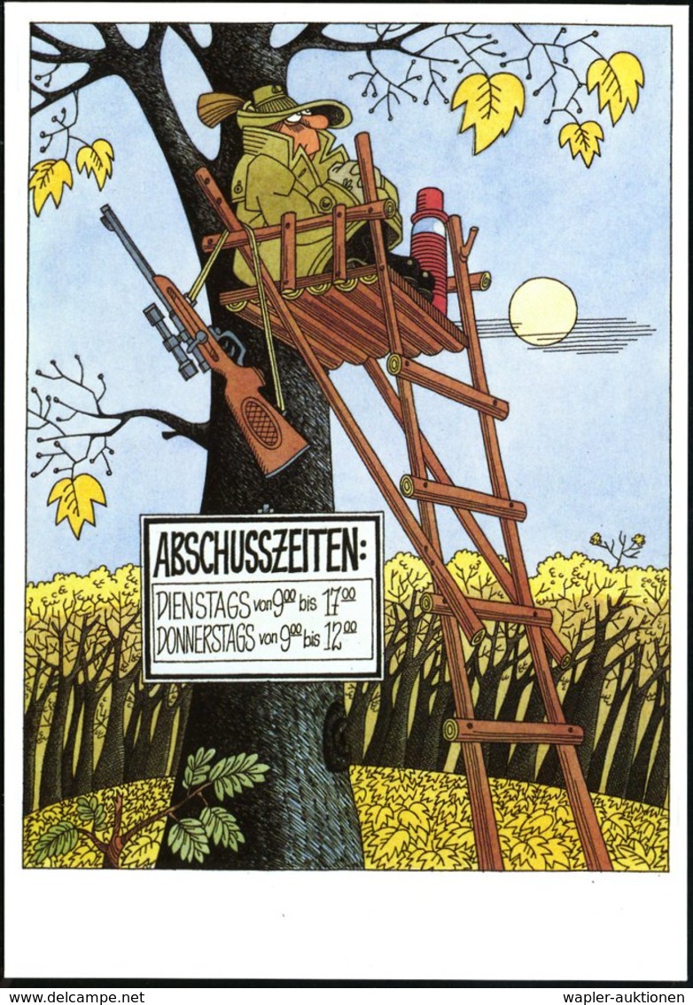 1987 D.D.R., PP 25 Pf. PdR., Orange: X. DDR-KUNSTAUSSTELLUNG (Dresden), Louis Rauwolf "Abschußzeiten" (Aquarell) = Humor - Sonstige & Ohne Zuordnung