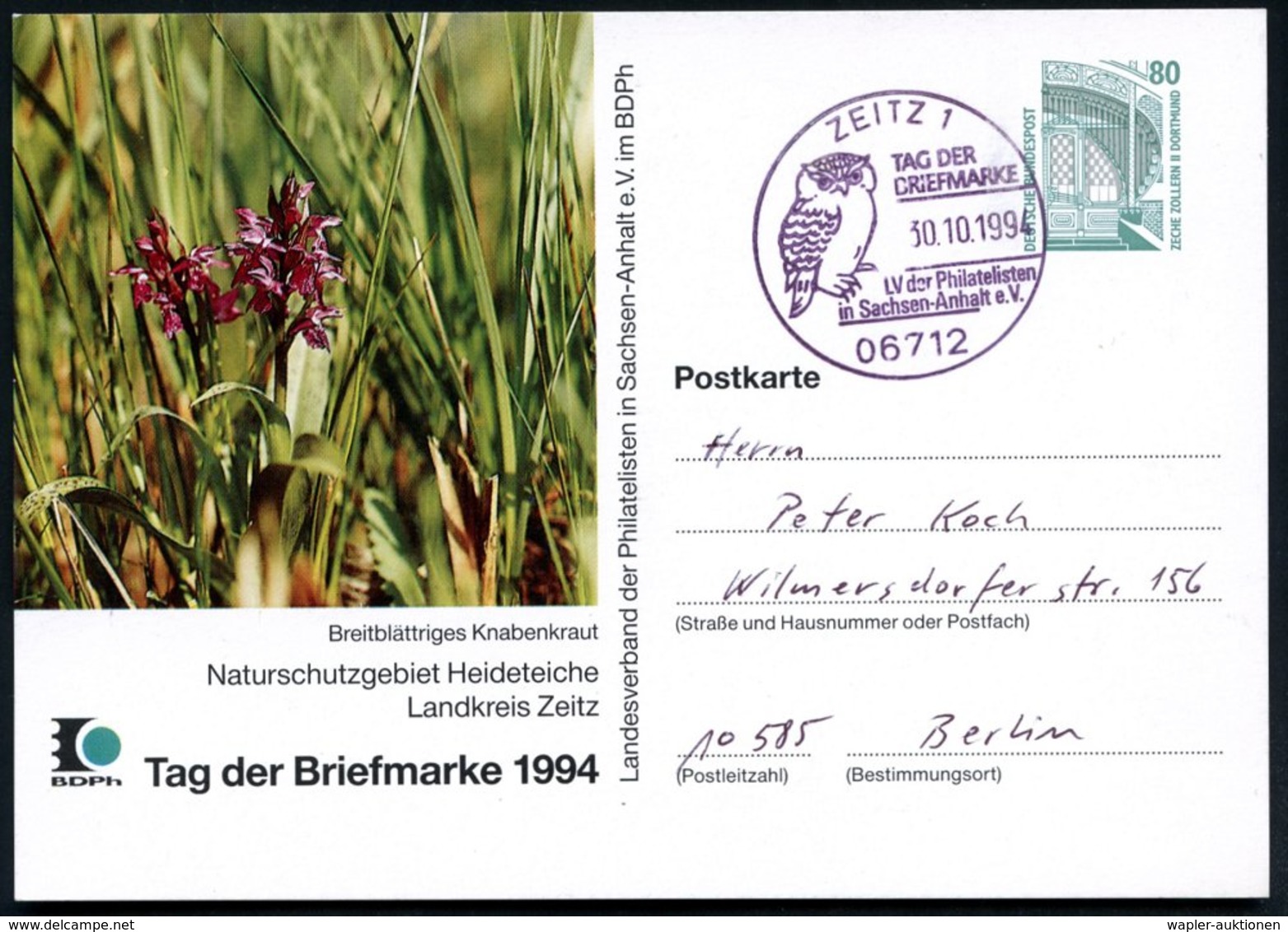 1994 (30.10.) 06712 ZEITZ 1, PP 80 Pf. Bauwerke: Naturschutzgebiet Heideteiche, Landkreis Zeitz (Knabenkraut = Orchidee) - Other & Unclassified