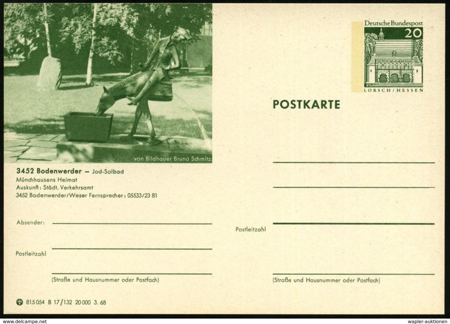 1968/79 3452 Bodenwerder, Bild-Ganzsache 20 Pf. Lorsch Bzw. 50 Pf. Burgen: Münchhausen-Brunnen (halbes Pferd) Je Ungebr. - Other & Unclassified