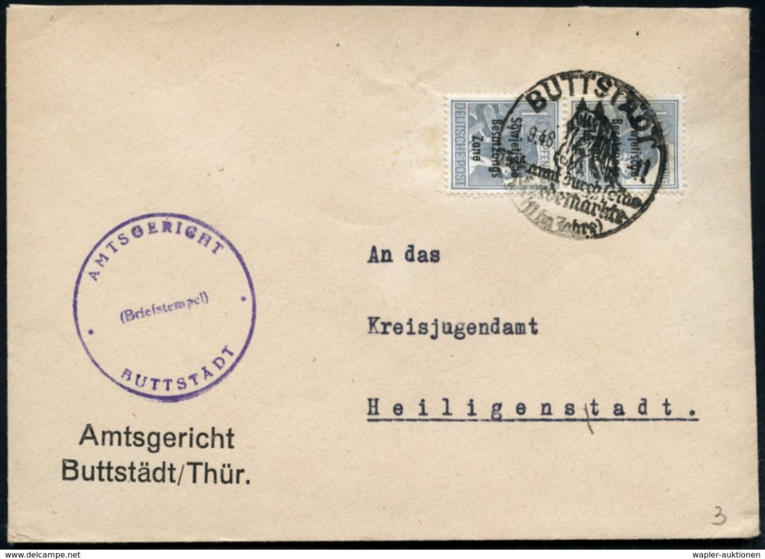 1948 (1.9.) BUTTSTÄDT, Handwerbestempel: Bekannt Durch Seine Pferdemärkte.. (Pferdekopf) Auf Dienstbrief: Amtsgericht (B - Other & Unclassified