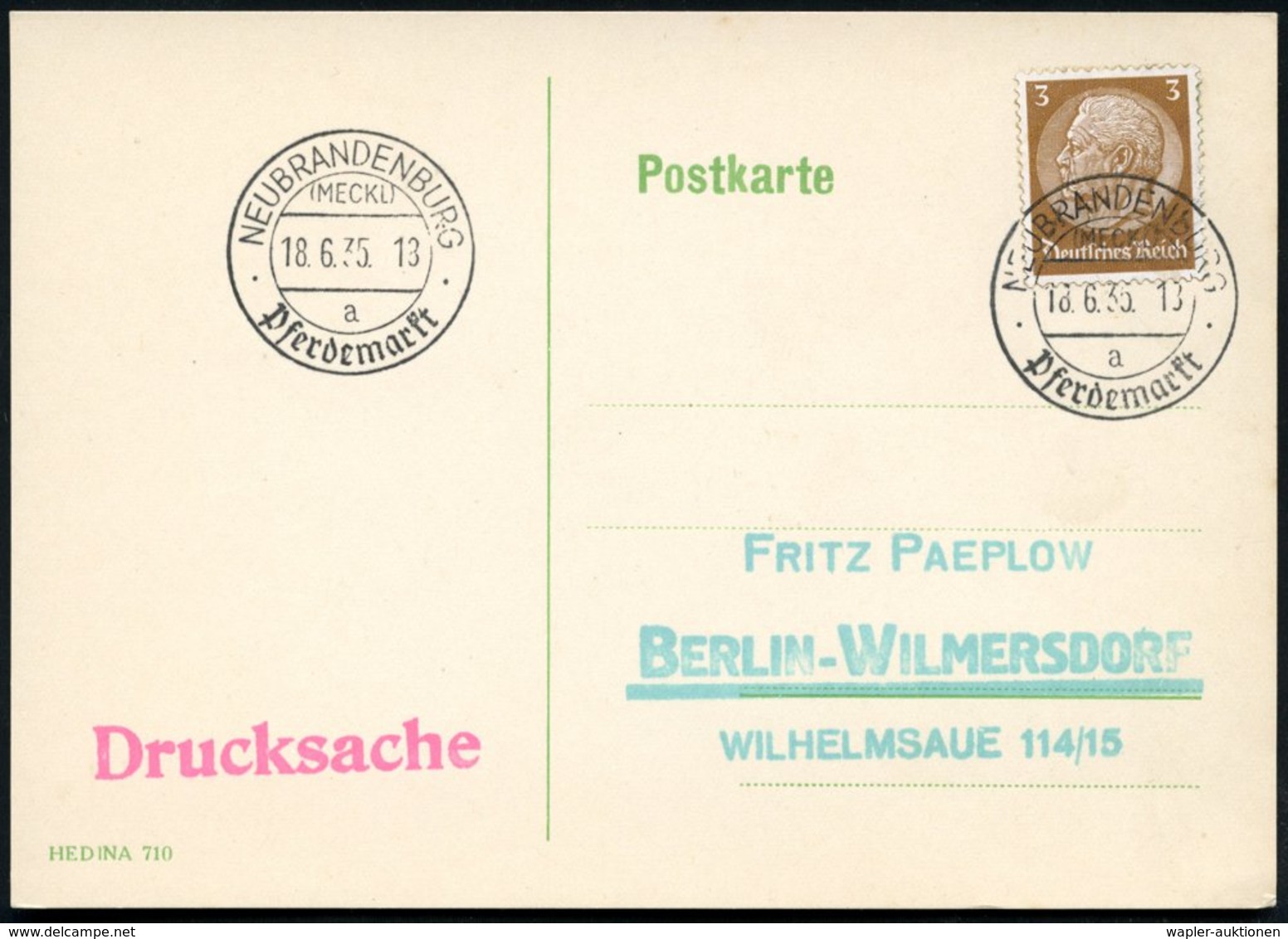 1935 (18.6.) NEUBRANDENBURG (MECKL), Sonderstempel: Pferdemarkt, Inl.-Karte (Bo.2, I. Verwendung) - Pferd / Horse / Chev - Other & Unclassified