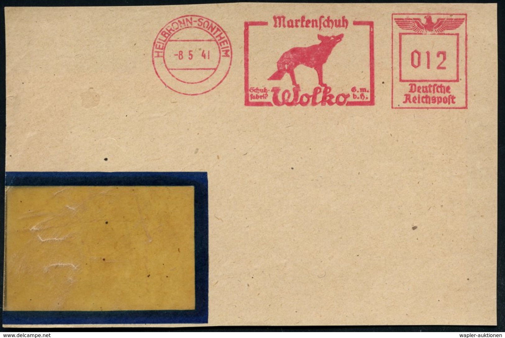 1941 (8.5.) HEILBRONN-SONTHEIM, Absender-Freistempel:  Markenschuh Wolko GmbH = Wolf, Teil-Vorderseite - Hund, Wolf, Fuc - Other & Unclassified