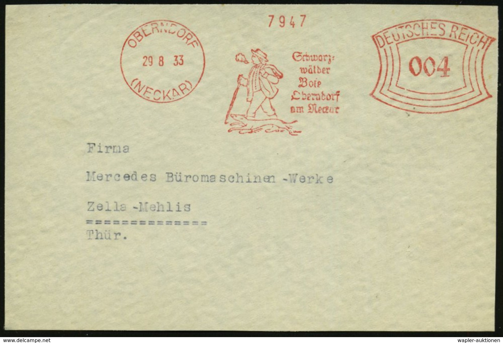 1933 (29.8.) OBERNDORF (NECKAR), Absender-Freistempel: Schwarzwälder Bote.. = Wanderer Mit Hund (= Zeitung) Kleine Bedar - Other & Unclassified