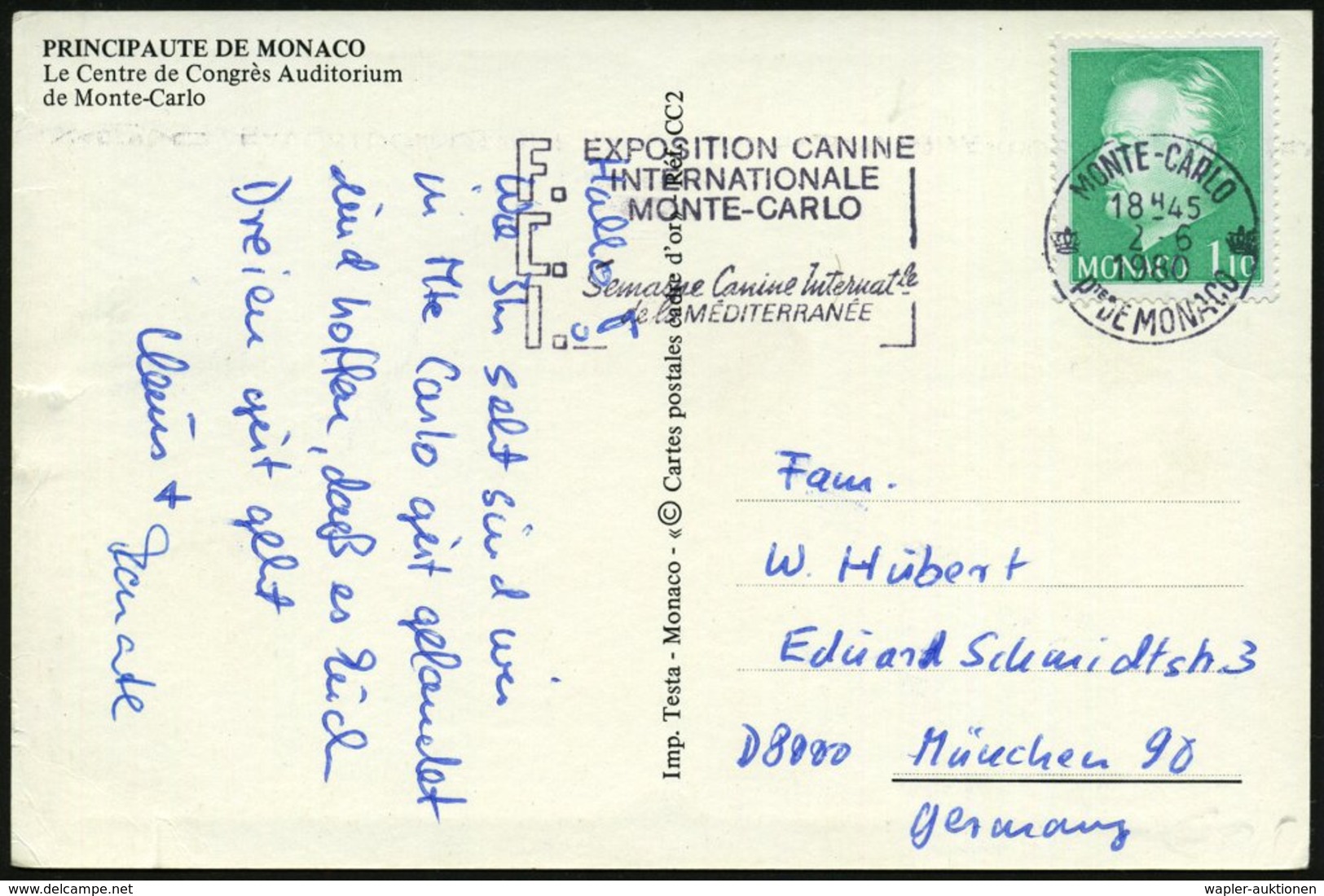 1980 MONACO, Maschinen-Werbestempel: MONTE-CARLO, EXPOSITION CANINE INTERNATIONALE.., Bedarfs-Ausl.-Ak. - Hund, Wolf, Fu - Other & Unclassified