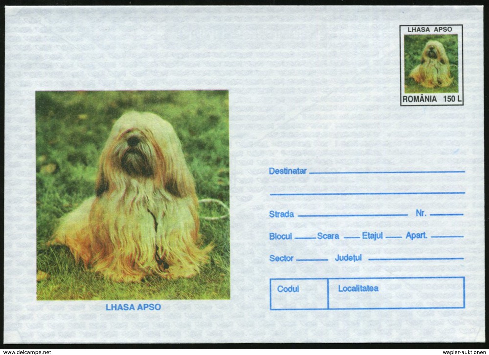 1996 RUMÄNIEN, 150 L. Sonder-Ganzsachen-Umschlag: Internat. Hunde-Ausstellung Bukarest = Lhasa Apso, Ungebr. (Mi.U 1904) - Sonstige & Ohne Zuordnung