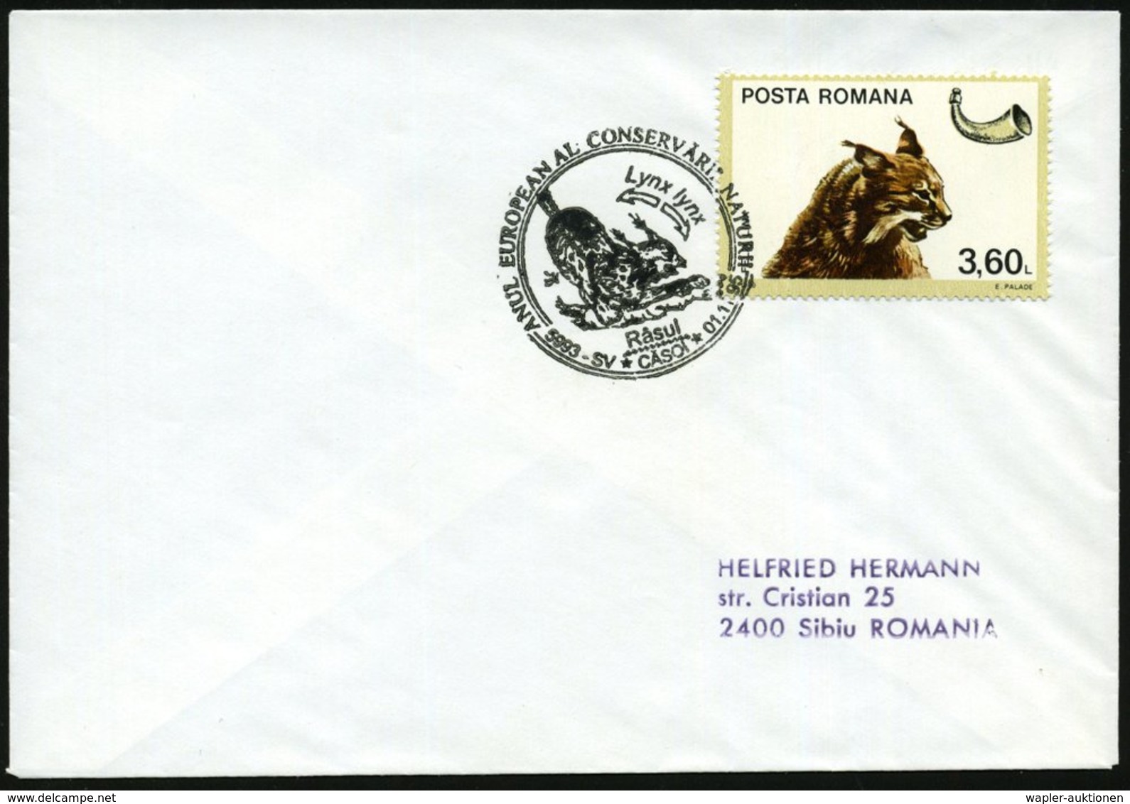 1995 (1.1.) RUMÄNIEN, 3,60 L. Luchs + Passender Sonderstempel: 5993 SV CASUL, EUROP: NATURSCHUTZJAHR = Luchs, , Inl.-Bri - Other & Unclassified