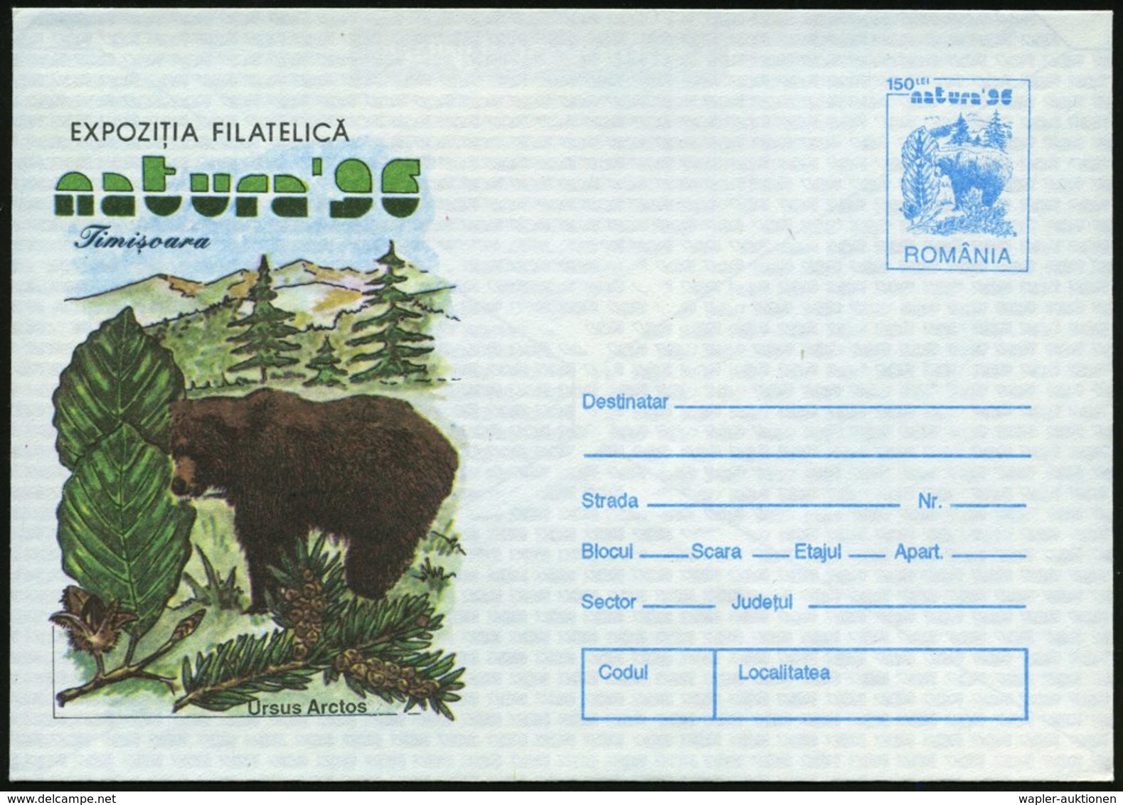 1996 RUMÄNIEN, 150 L. Ganzsachen-Umschlag: Natura ')6, Timisoara = Braunbär, Tannen, Ungebr. (Mi.U 1894) - Bär / Bear /  - Other & Unclassified