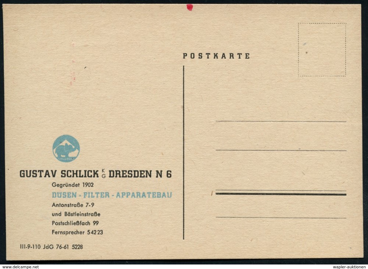 1969 (5.5.) 806 DRESDEN, Absender-Freistempel: Gustav Schlick K.-G., Düsen, Filter.. = Elefant Mit Erhobenem Rüssel In 0 - Other & Unclassified