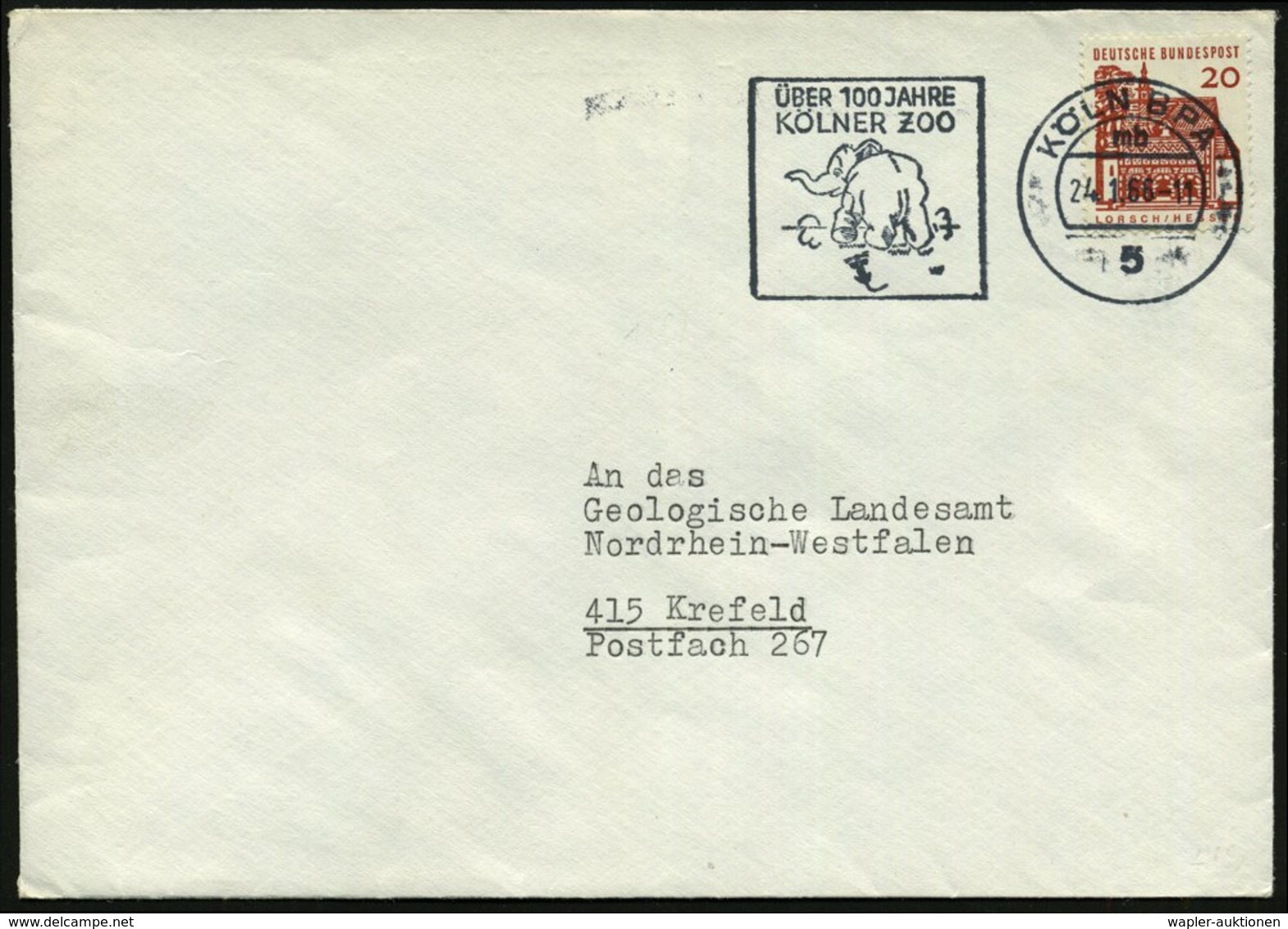 1966 (9.6.) 5 KÖLN BPA, Maschinen-Werbestempel: ÜBER 100 JAHRE KÖLNER ZOO (Elefant Flüchtet Vor Maus) Bedarfsbrief (Bo.2 - Sonstige & Ohne Zuordnung