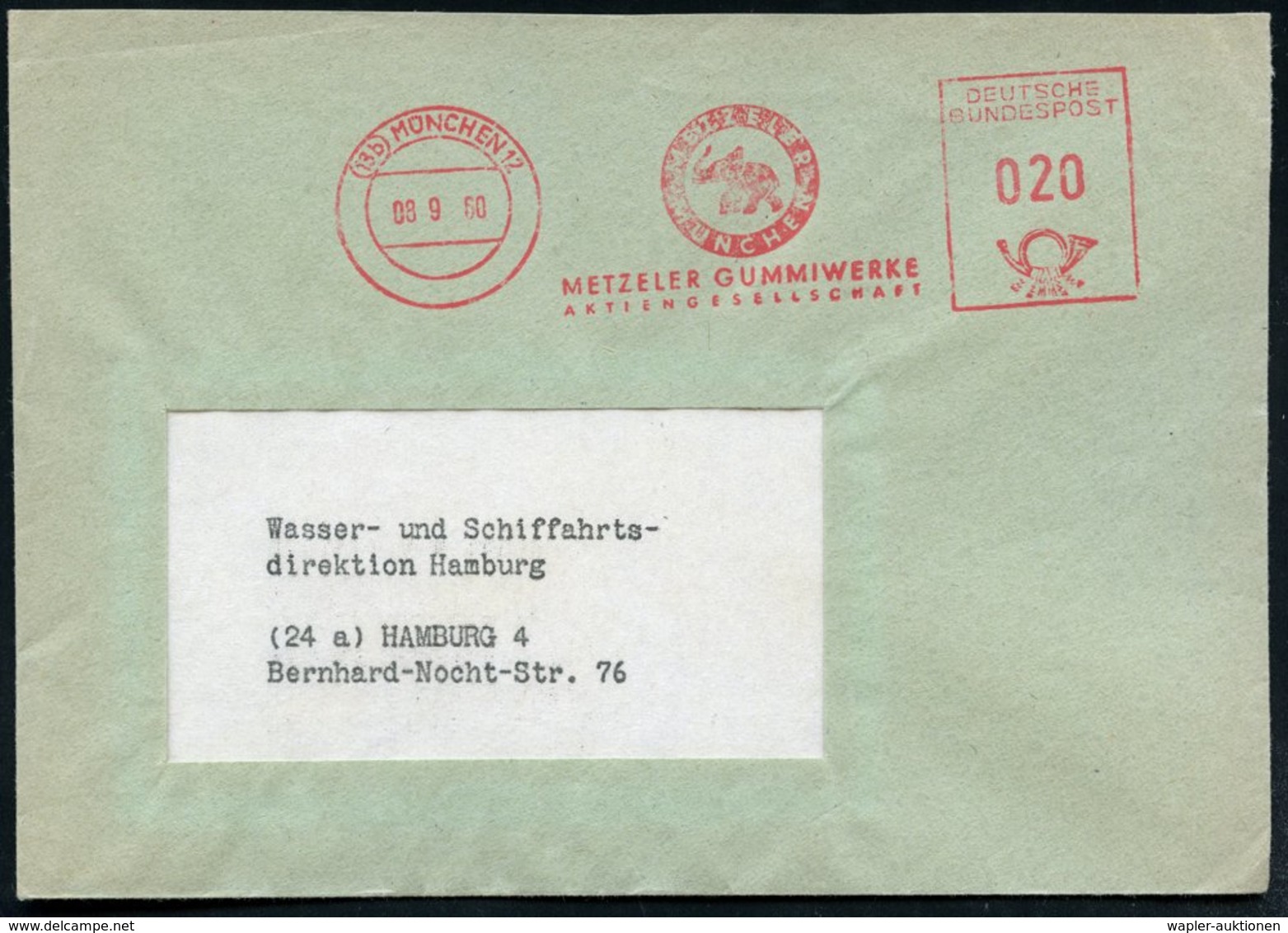 1960 (13 B) MÜNCHEN 12, Absender-Freistempel: METZELER GUMMIWERKE AG = Elefant (= Reifen-Hersteller) Firmenbrief - Elefa - Other & Unclassified