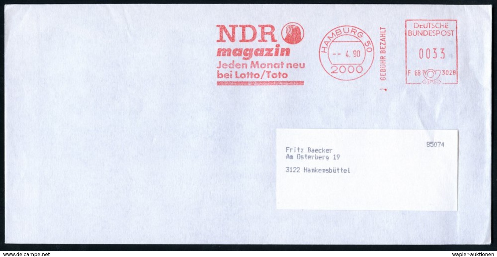 1990 2000 HAMBURG 50, Absender-Freistempel: NDR Magazin.. = Logo Seehund, Fernbrief - Elefant / Elephant / Elefante - Other & Unclassified