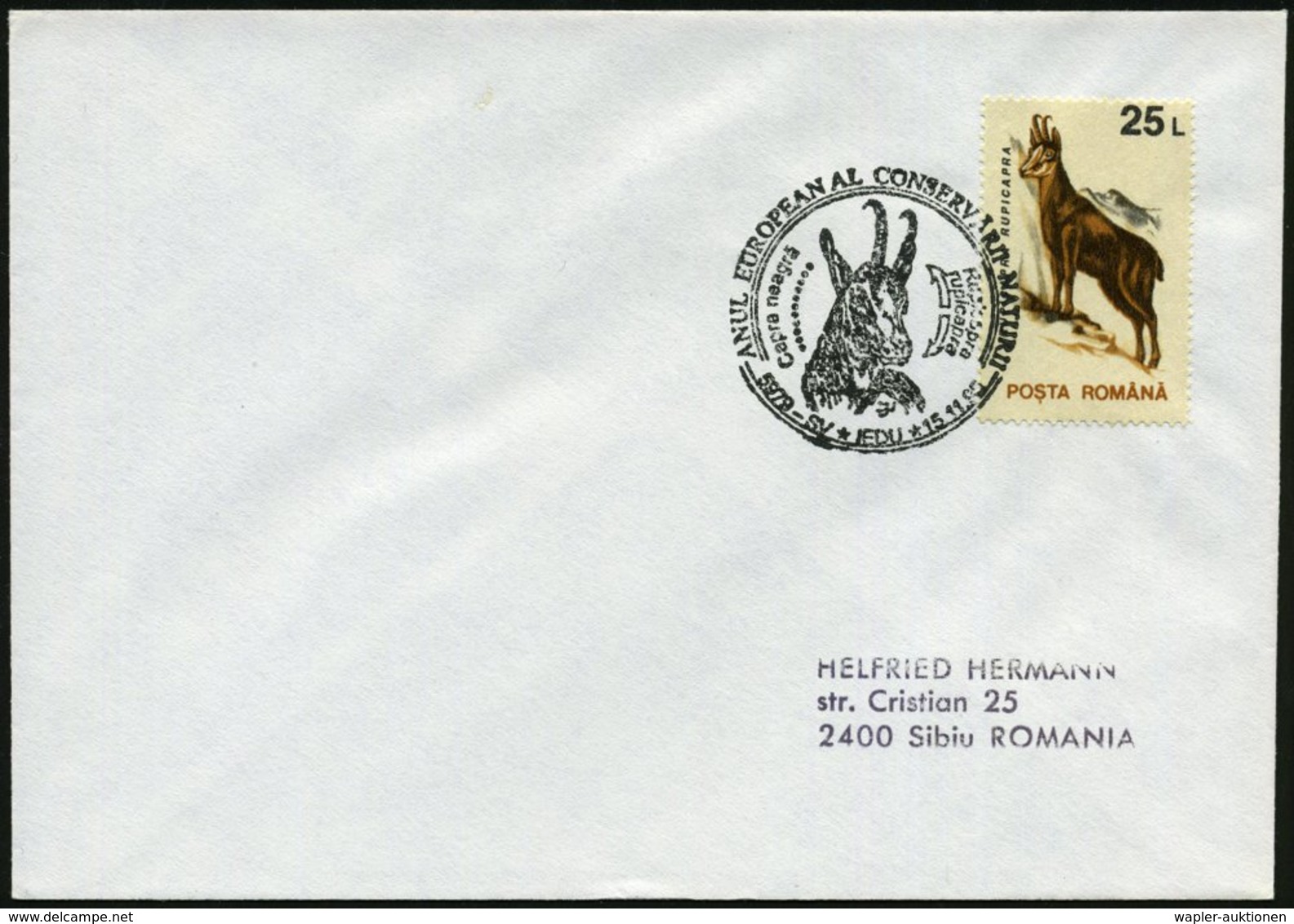 1990 (15.11.) RUMÄNIEN, 25 L. Gemse, EF + Motivgleicher Sonderstempel: 5979 SV IEDU, EUROP. NATURSCHUTZJAHR (Gemsenkopf) - Other & Unclassified