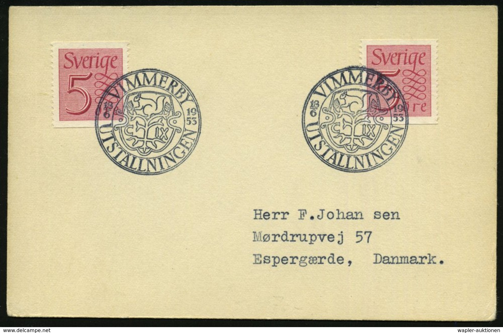 1953 (18.6.) SCHWEDEN, Sonderstempel: VIMMERBY, UTSTALLNINGEN = Wappen Mit Eichhörnchen, Inl.-Brief - Nagetiere & Eichhö - Other & Unclassified