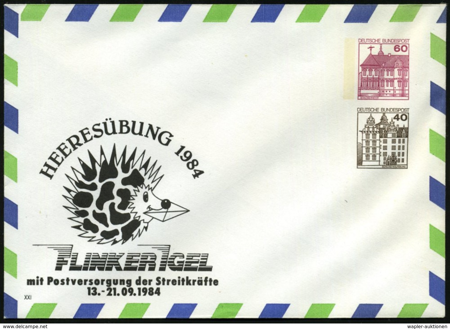 1984 B.R.D., PU 60 Pf. + 40 Pf. Burgen: HEERESÜBUNG 1984 "FLINKER IGEL".. = Igel, Ungebr. (Mi.PU 221/3) - Igel & Insekte - Other & Unclassified