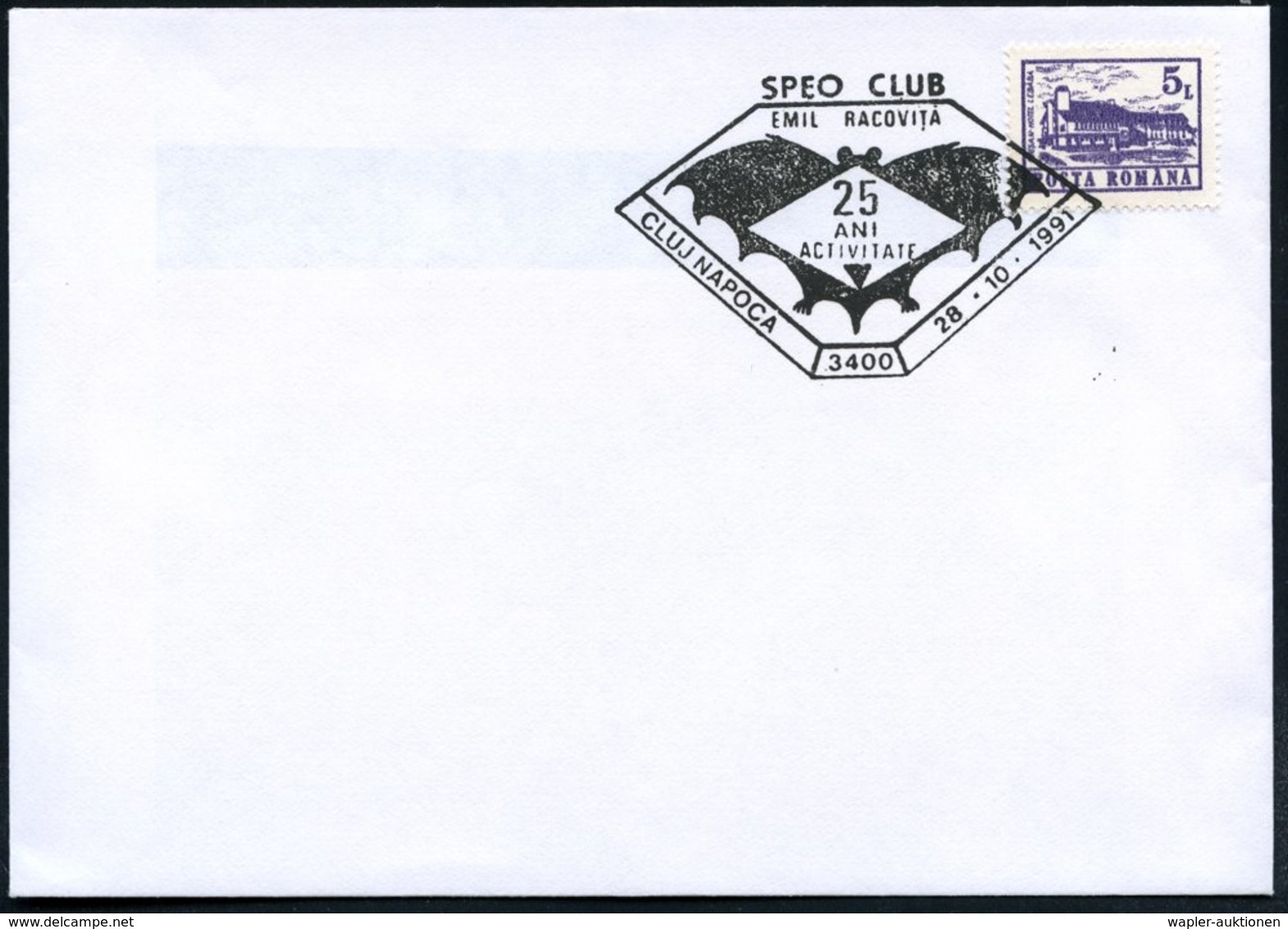 1991 (28.10.) RUMÄNIEN, Sonderstempel: CLUJ NAPOCA, SPEO CLUB EMIL RACOVITA.. = Fledermaus (= Höhlen-Club) Brief O. A. - - Other & Unclassified