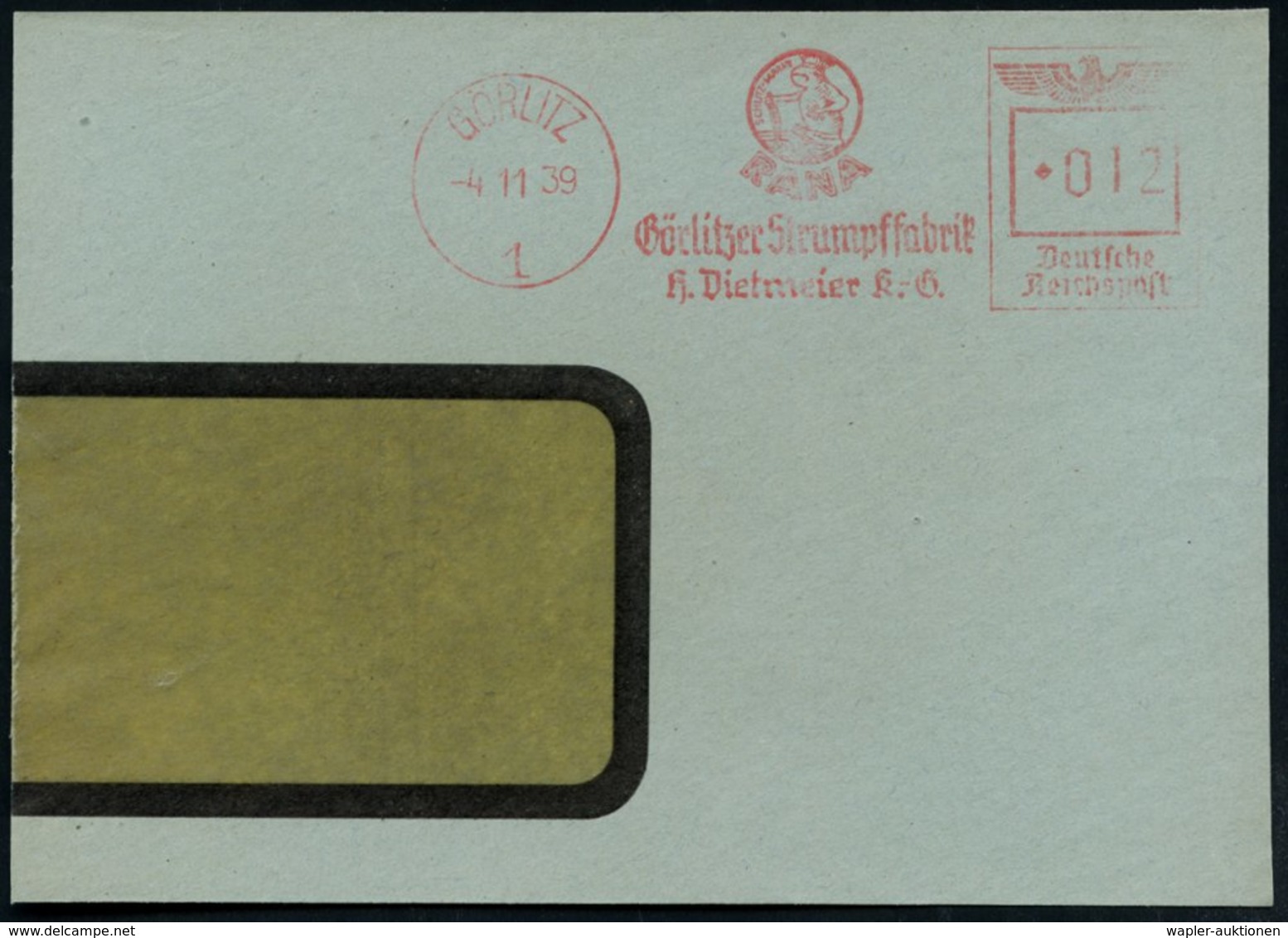 1939 (4.11.) GÖRLITZ 1, Absender-Freistempel Reichsadler: Görlitzer Strumpffabrik AG = Froschkönig, Teil-Vorderseite - R - Sonstige & Ohne Zuordnung