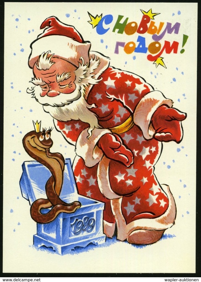 1988 UdSSR, 3 Kop. Bild-Ganzsache, Schw.: FROHE FESTTAGE! = Weihnachtsmann Begrüßt Das Neue Jahr In Form Einer Schlange, - Other & Unclassified