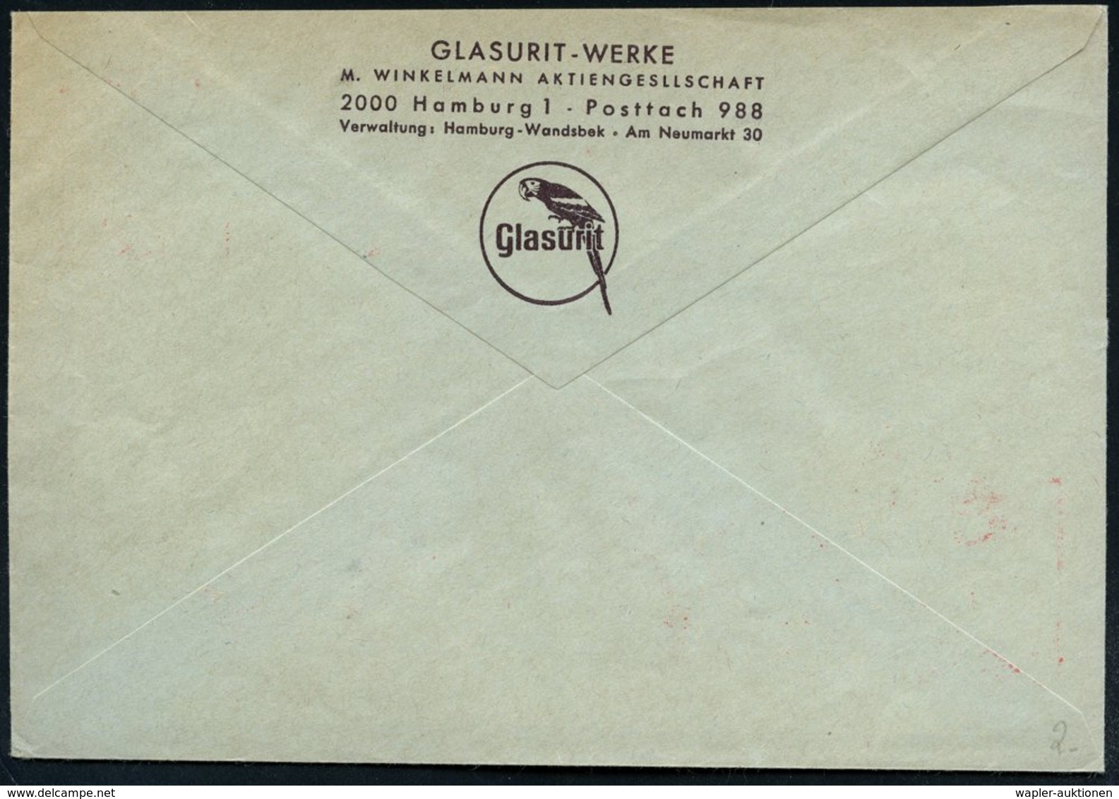 1963 2 HAMBURG-WANDSBEK 1, Absender-Freistempel: Glasurit LACKE, FARBEN = Papagei + Rs. Motivgleicher Abs.-Vordruck, Fer - Autres & Non Classés