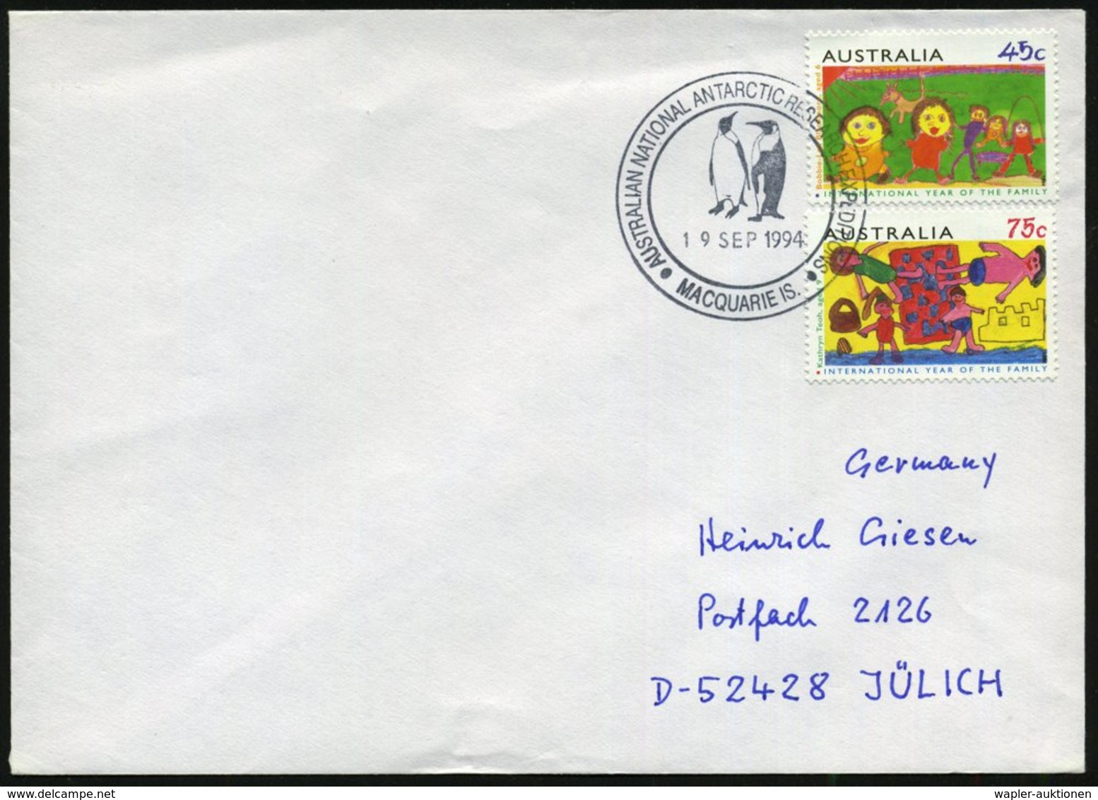 1994 (19.9.) AUSTRALIEN, Sonderstempel: MACQUARIE IS., AUSTRALIAN NATIONAL ANTARCTIC RESEARCH EXPEDITION (2 Pinguine = A - Other & Unclassified