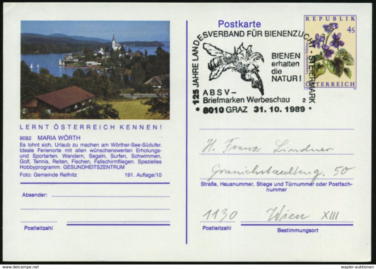 1989 (31.10.) ÖSTERREICH, Sonderstempel: 8010 GRAZ, BIENEN Erhalten Die NATUR!.. (Biene Auf Blüte) Inl.-Karte - Hautflüg - Other & Unclassified