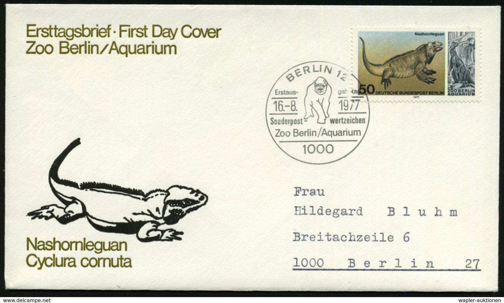 1977 (16.8.) 1000 BERLIN 12, ...Zoo Berlin/ Aquarium (Gorilla = Zoo West-Berlin) Auf Passender EF 50 Pf. Aquarium Berlin - Other & Unclassified