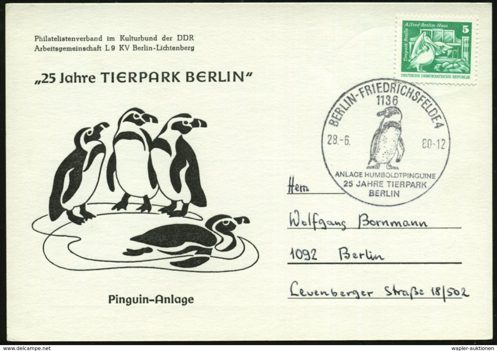 1980 (28.6.) 1136 BERLIN-FRIEDRICHSFELDE 4, Jubil.-Sonderstempel: 25 Jahre TIERPARK BERLIN, ANLAGE HUMBOLDTPINGUINE (Hum - Other & Unclassified