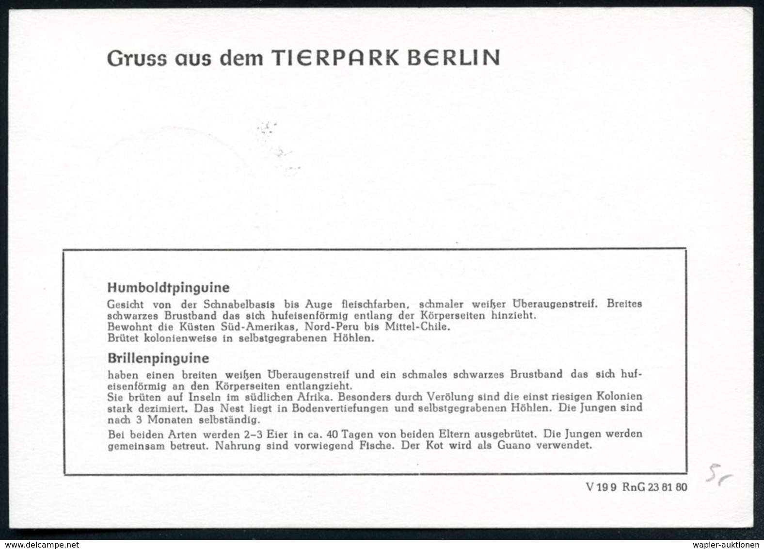 1980 (28.6.) 1136 BERLIN-FRIEDRICHSFELDE 4, Jubil.-Sonderstempel: 25 Jahre TIERPARK BERLIN, ANLAGE HUMBOLDTPINGUINE (Hum - Other & Unclassified