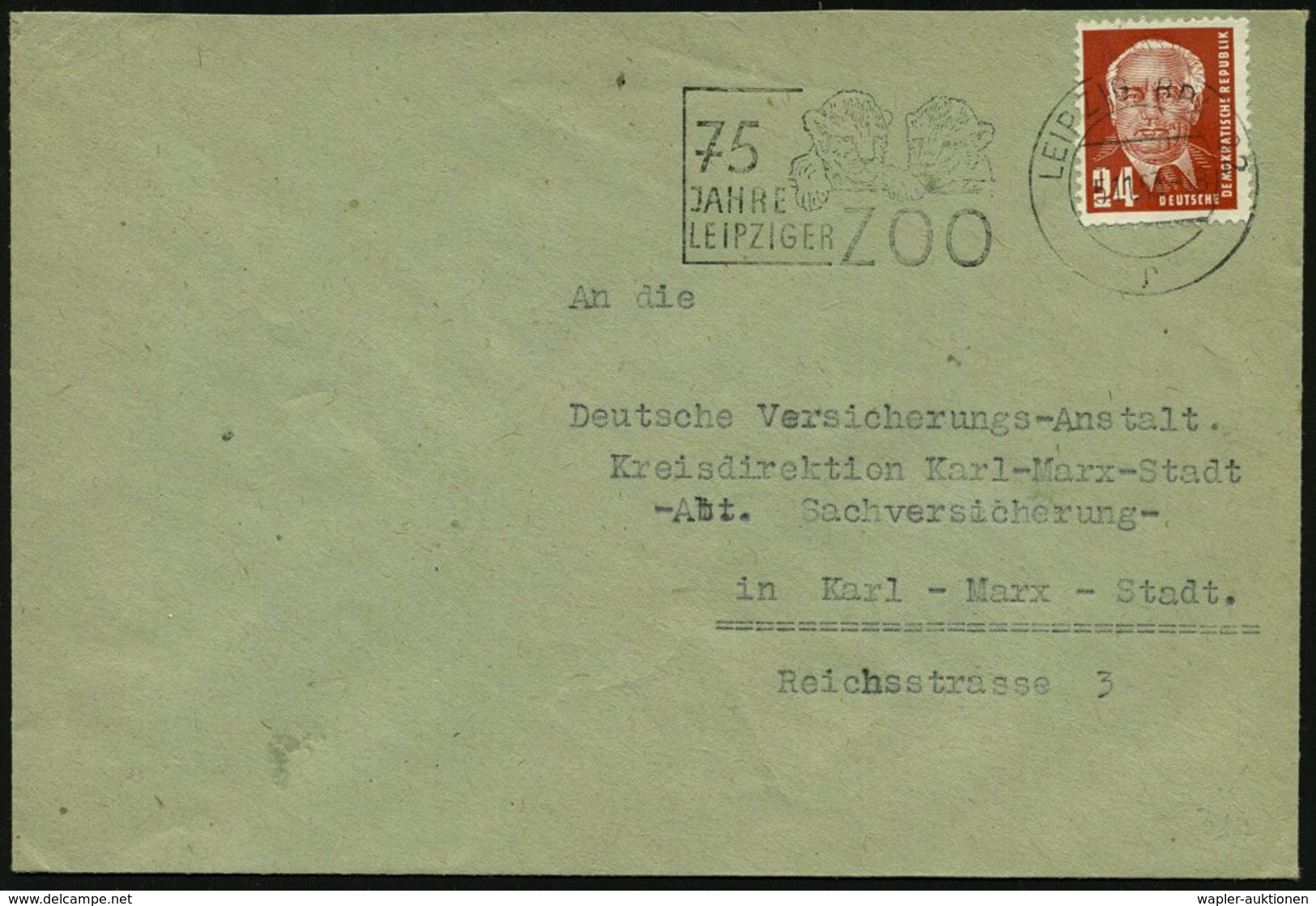 1953 (5.11.) LEIPZIG BPA 32, Maschinen-Werbestempel: 75 JAHRE LEIPZIGER ZOO = 2 Löwenbabys, Bedarfsbrief (Bo.317 A III = - Other & Unclassified