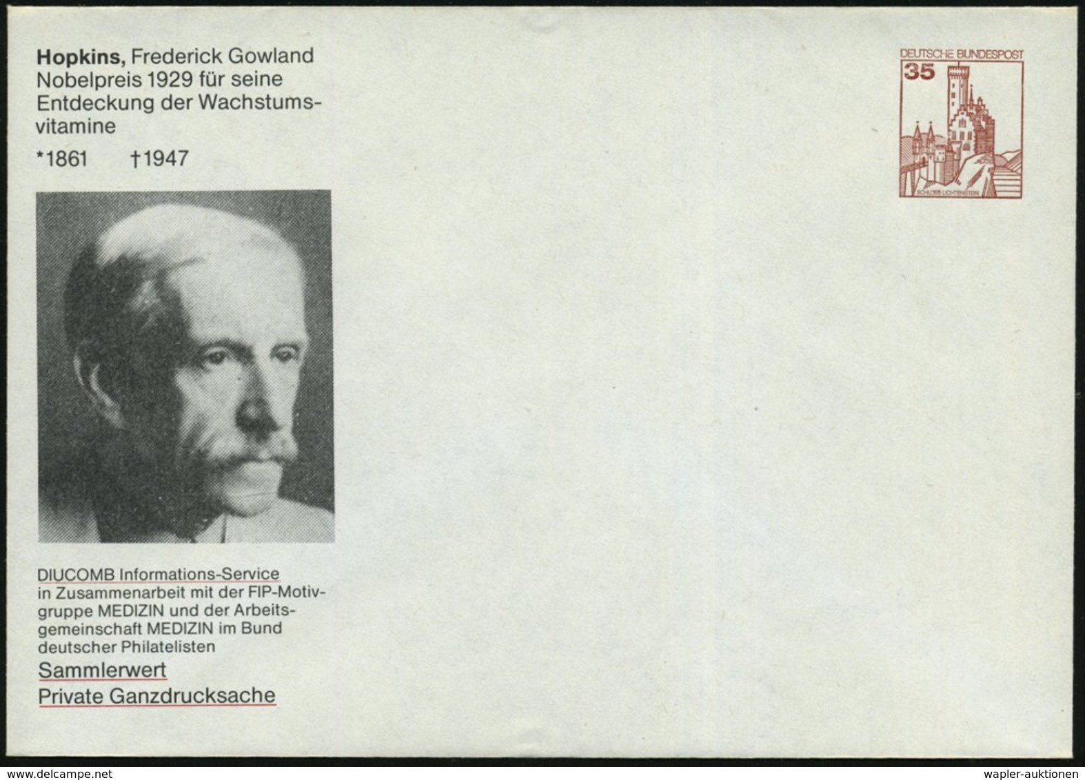 1984 B.R.D., PU 35 Pf. Burgen: Frederick Gowland Hopkins, Nobelpreis 1929 Für Entdeckung Der Wachtstumshormone (Kopfbild - Other & Unclassified