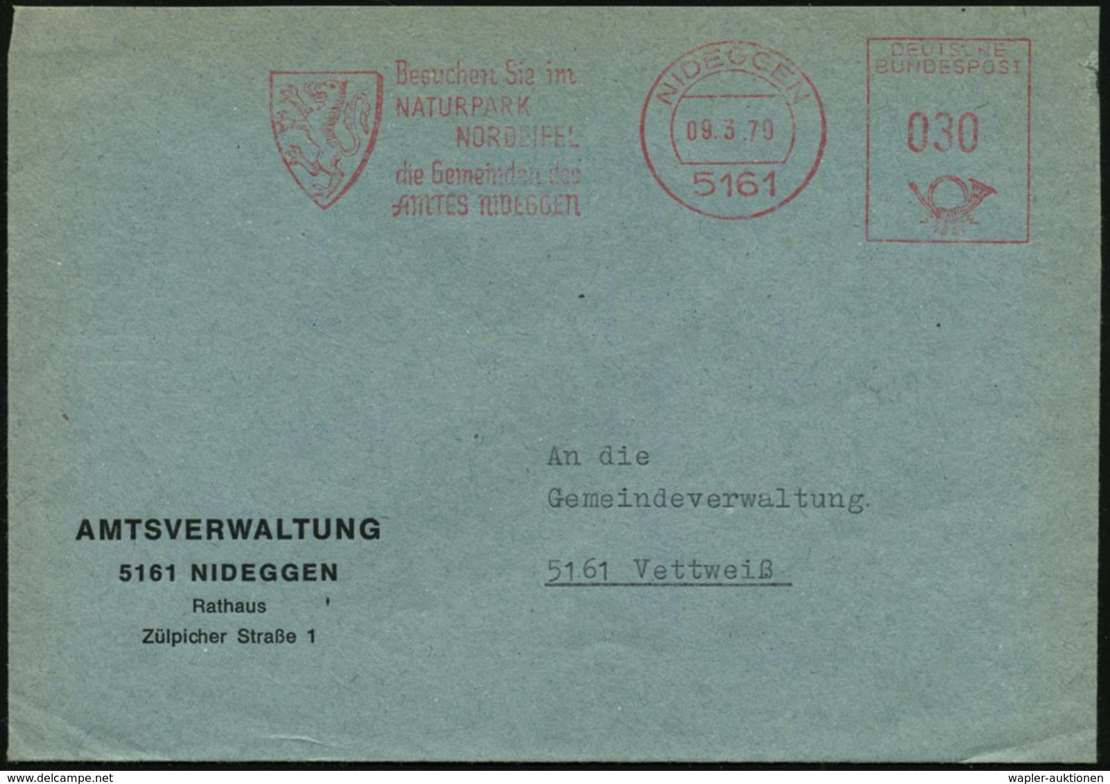 1970 (9.3.) 5161 NIDEGGEN, Absender-Freistempel: Besuchen Sie Im NATURPARK NORDEIFEL Die Gemeinden Des AMTES NIDEGGEN (W - Other & Unclassified