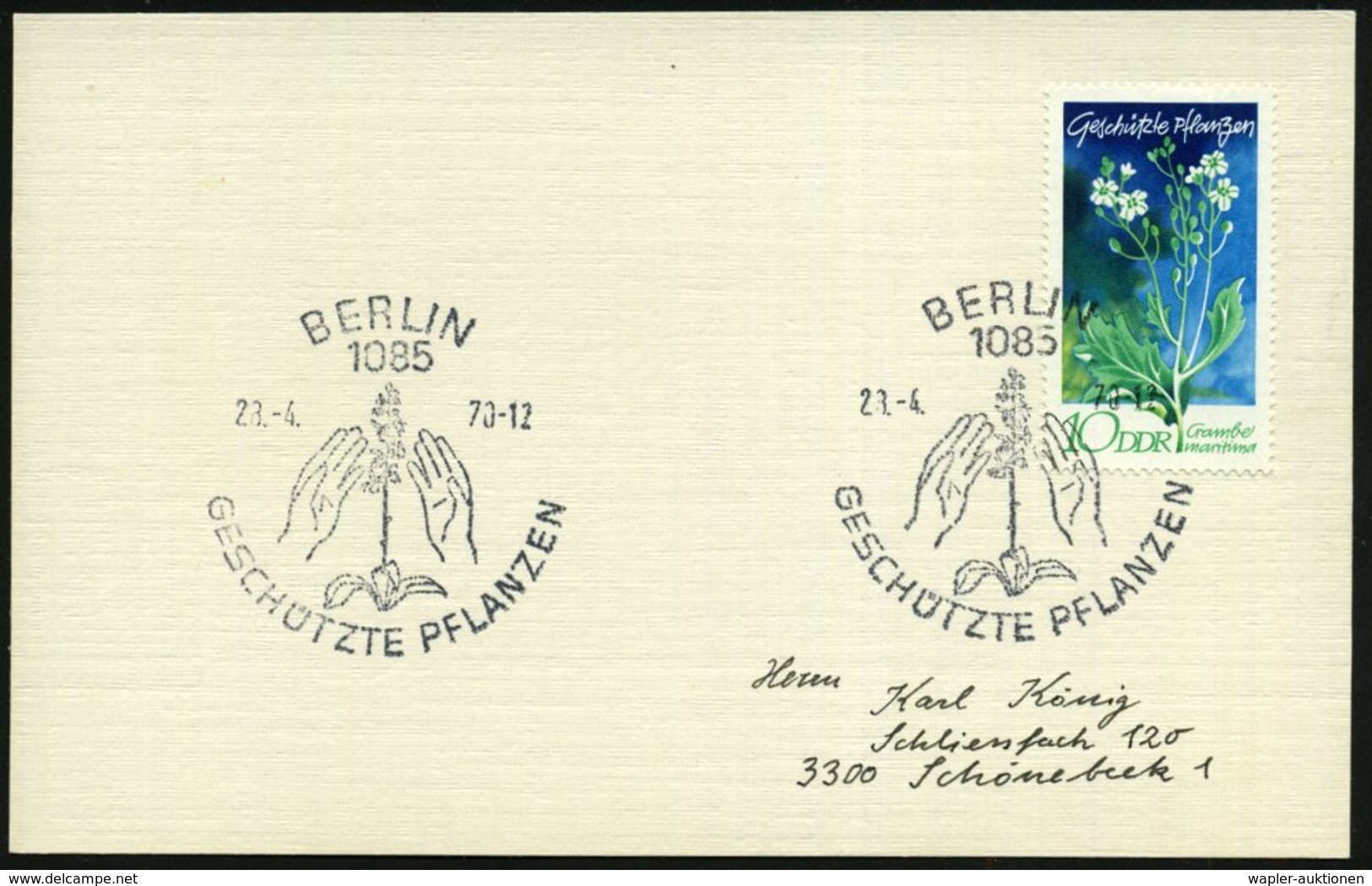 1970 (28.4.) D.D.R., 10 Pf. "Geschütze Pflanzen", EF = Crambe Maritima + Passender Sonderstempel: 1085 BERLIN, GESCHÜTZT - Other & Unclassified