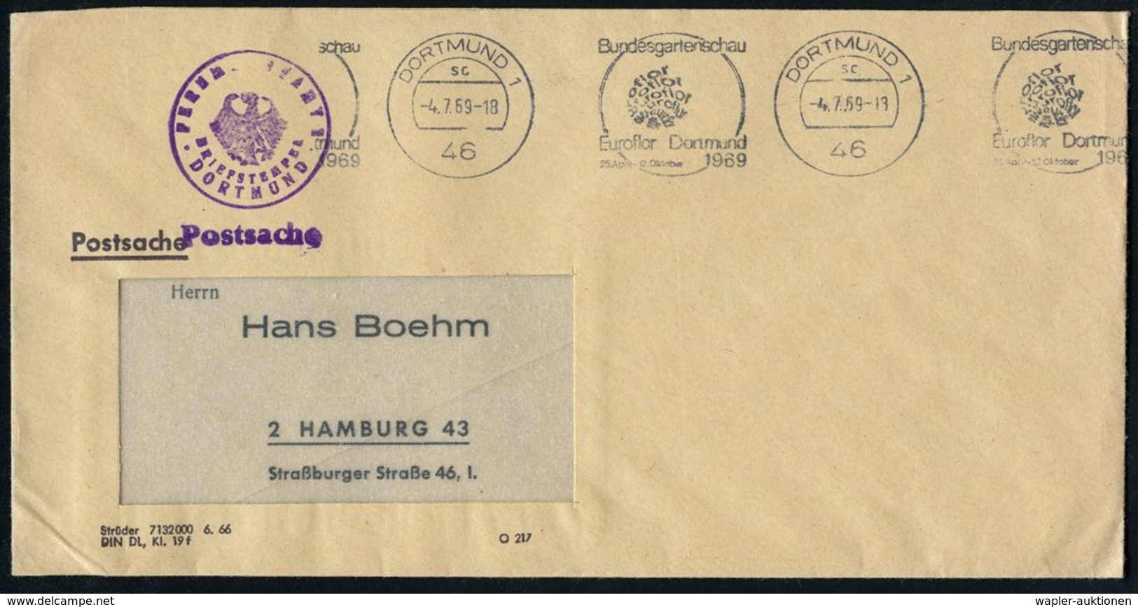 1969 (4.7.) 46 DORTMUND 1, Band-Maschinen-Werbestempel: Bundesgartenschau Euroflor.. (Blüte Aus Buchstaben) + Nebenstemp - Other & Unclassified