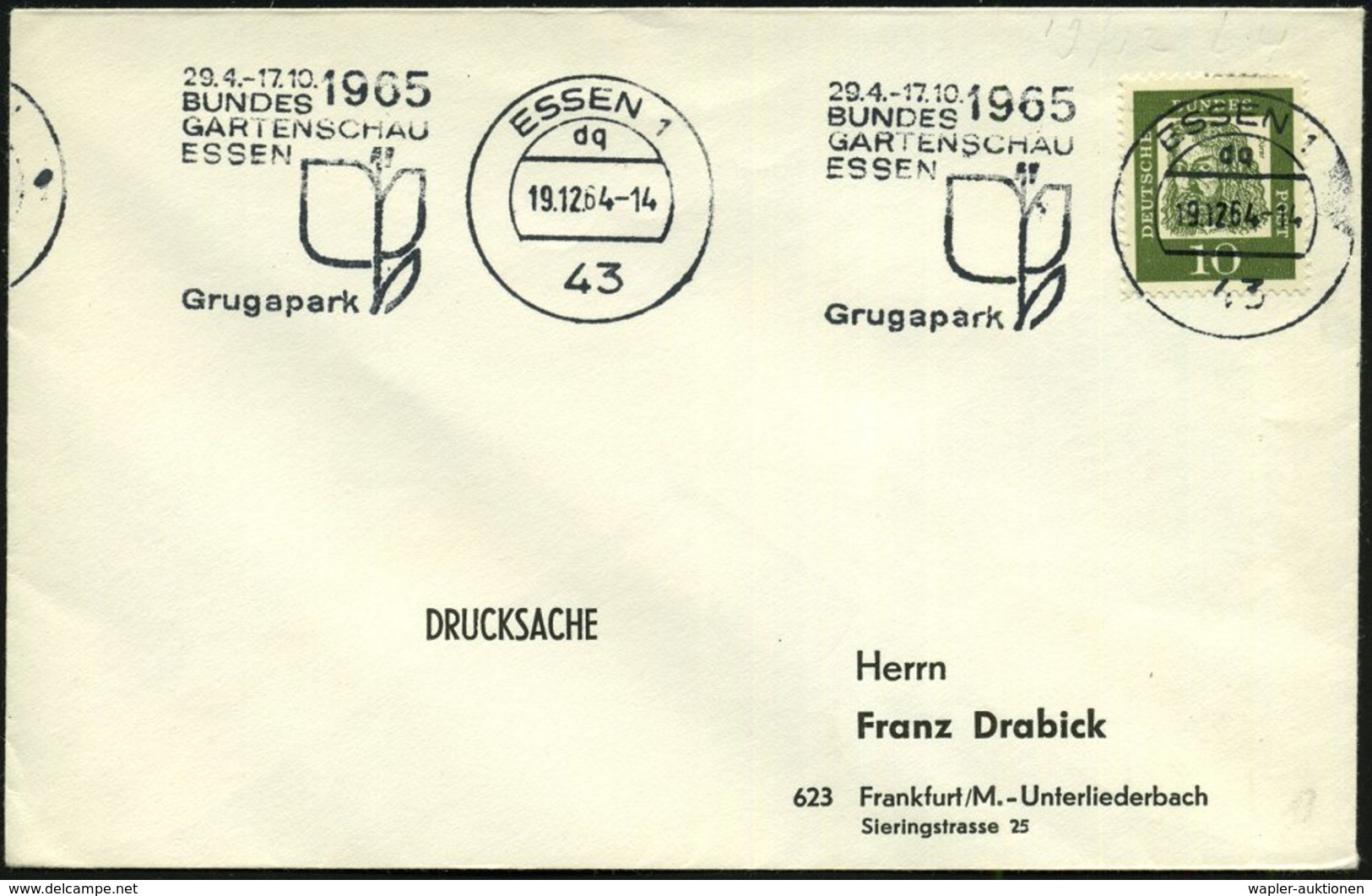 1964 (19.12.) 43 ESSEN 1, Band-Maschinen-Werbestempel: BUNDES GARTENSCHAU.. Grugapark (Blume) Inl.-Brief (Bo.163 Bd II)  - Other & Unclassified