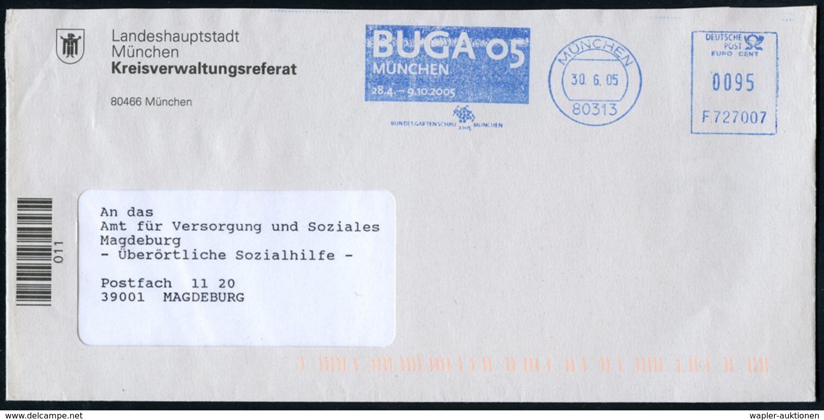 2005 (30.6.) 80313 MÜNCHEN, Blauer Absender-Freistempel: BUGA 05 MÜNCHEN.. (Symbol) Kommunalbrief - Gartenbau-Ausstellun - Other & Unclassified