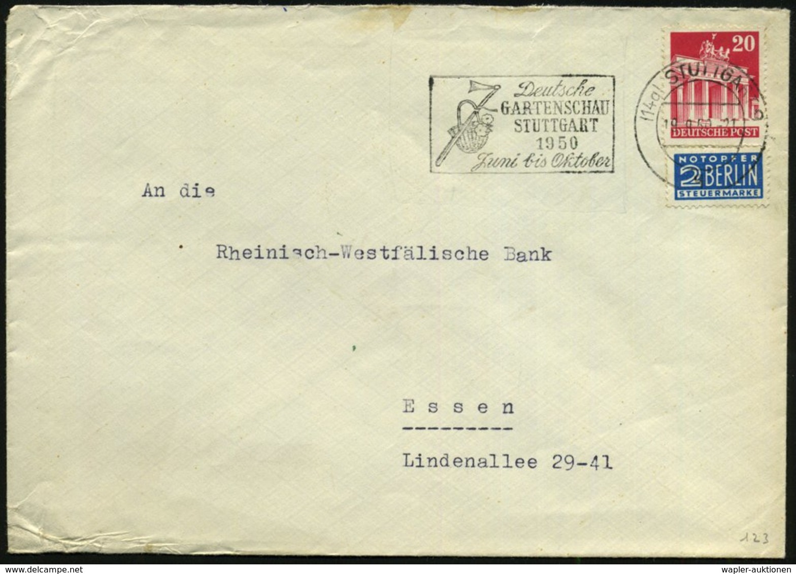 1950 (14 A) STUTTGART 9, Maschinen-Werbestempel: Deutsche Gartenschau Stuttgart 1950... (Hacke U. Blumenkorb) Bedarfsbri - Other & Unclassified