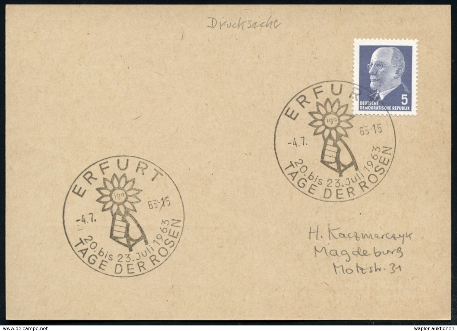 1965 (4.7.) ERFURT, Sonderstempel: Iga TAG DER ROSEN (Hand Mit IGA-Symbol = DDR-Gartenbau-Ausstellung) Inl.-Karte - Rose - Other & Unclassified