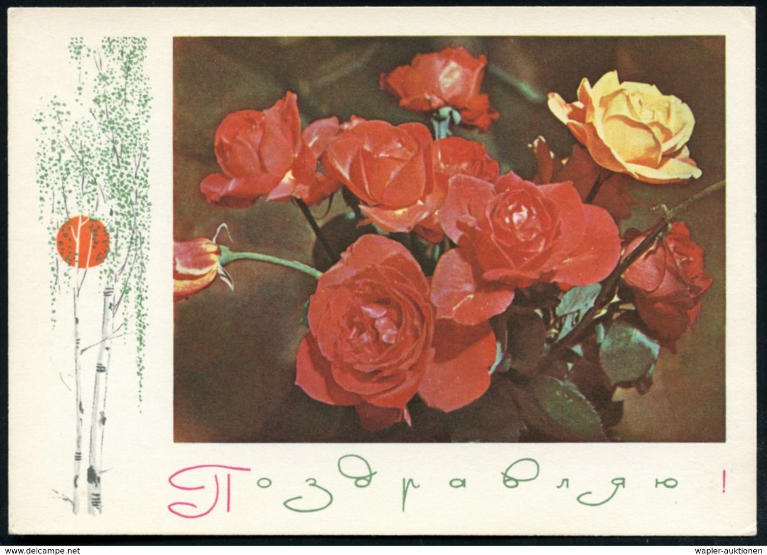 1969 UdSSR, 3 Kop. Bild-Ganzsache Komsomolzen, Grün: Gratulation! (rote U. Gelbe Rosen Etc.) Ungebr. - Rosenzucht & Rose - Other & Unclassified