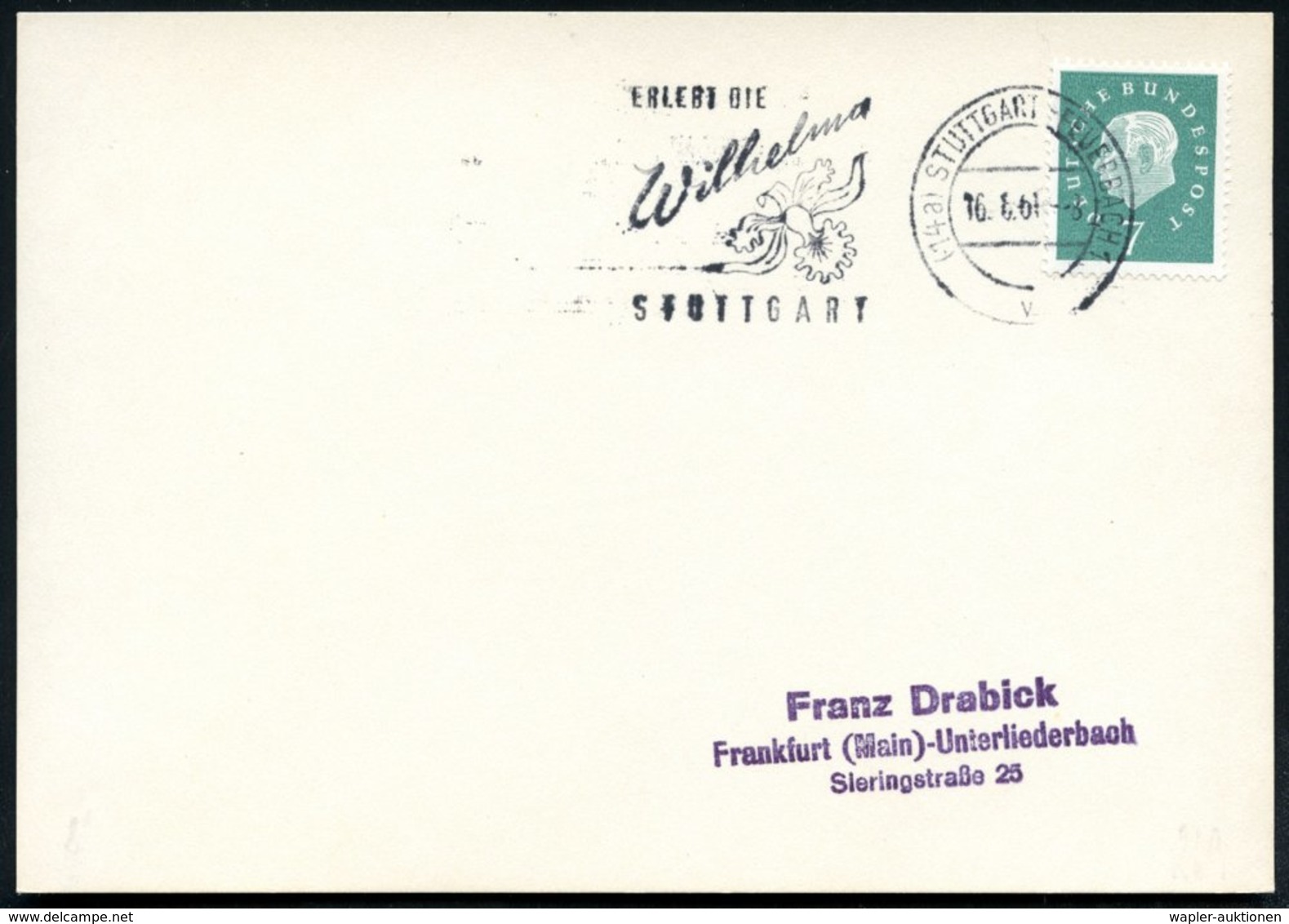 1961 (16.1.) (14 A) STUTTGART-FEUERBACH 1, Maschinen-Werbestempel: ERLEBT DIE Wilhelma.. = Orchidee, Inl.-Karte (Bo.269  - Other & Unclassified