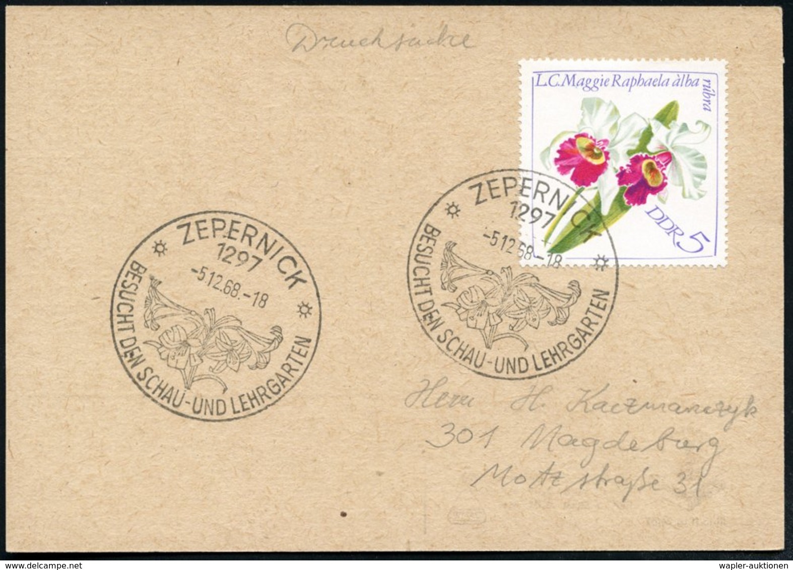 1968 (5.12.) 1297 ZPERNICK, Handstempel: BESUCHT DEN SCHAU- U. LEHRGARTEN (Orchidee) Auf EF 5 Pf. Orchidee, Inl.-Karte ( - Other & Unclassified